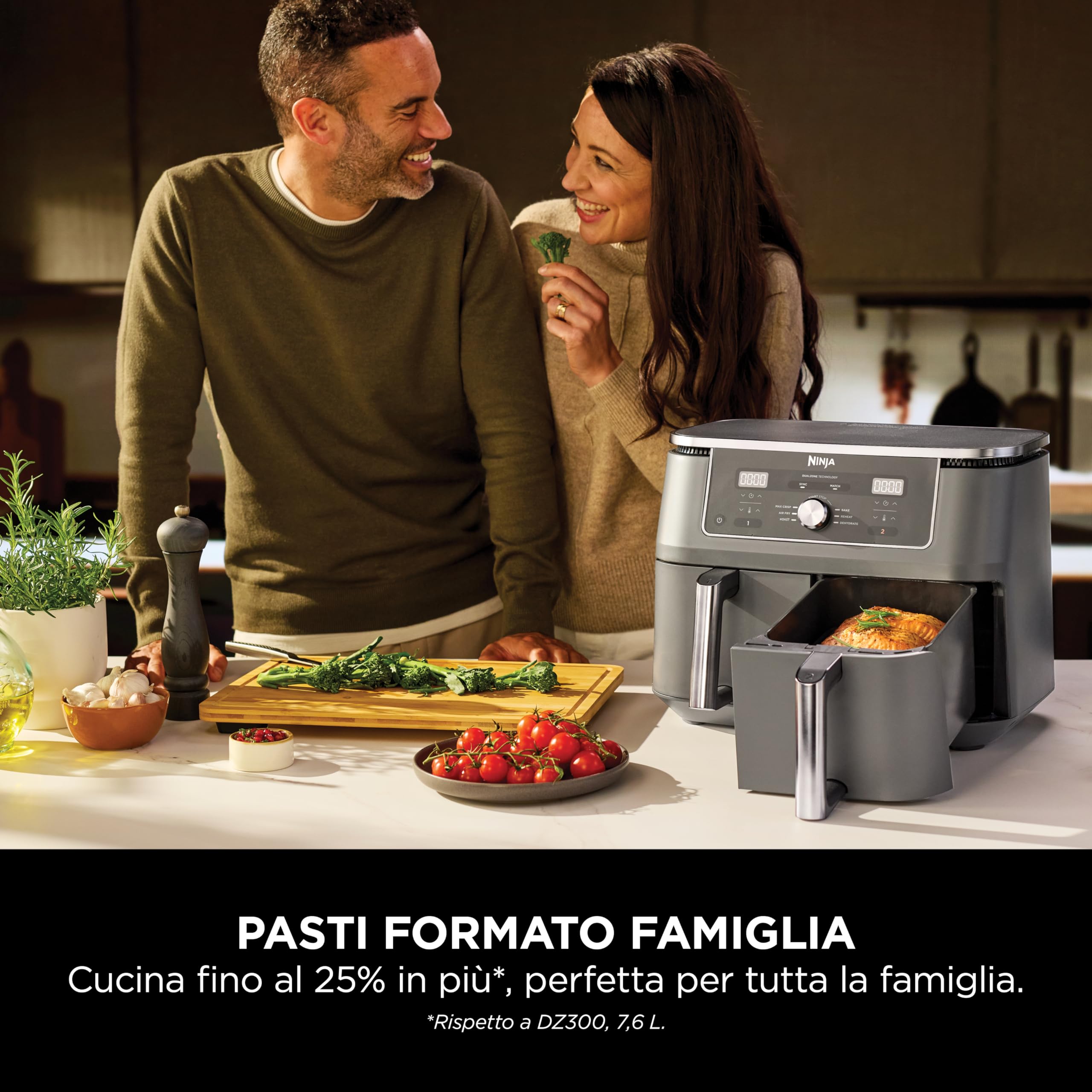 Ninja MAX Doppia Zona, Friggitrice ad Aria Digitale, Grigio/Piombo, DZ400EU | Cottura Senza Olio in 2 Cestelli Antiaderenti, Lavabili in Lavastoviglie, Capienza Totale 9,5L