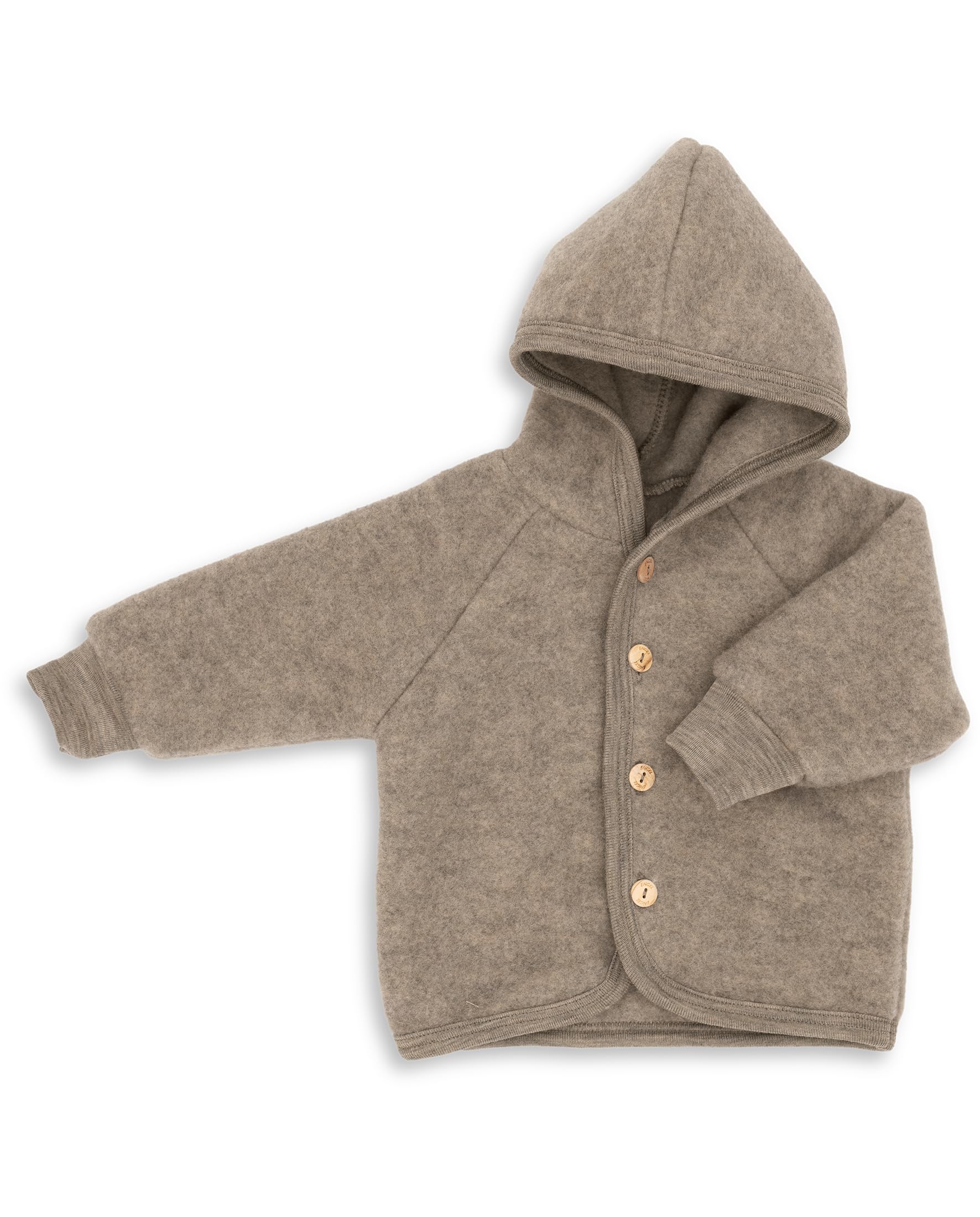 Engel Natural Baby Jacket With Hood Wool Fleece (Walnut Melange, 110-116), Walnut Melange