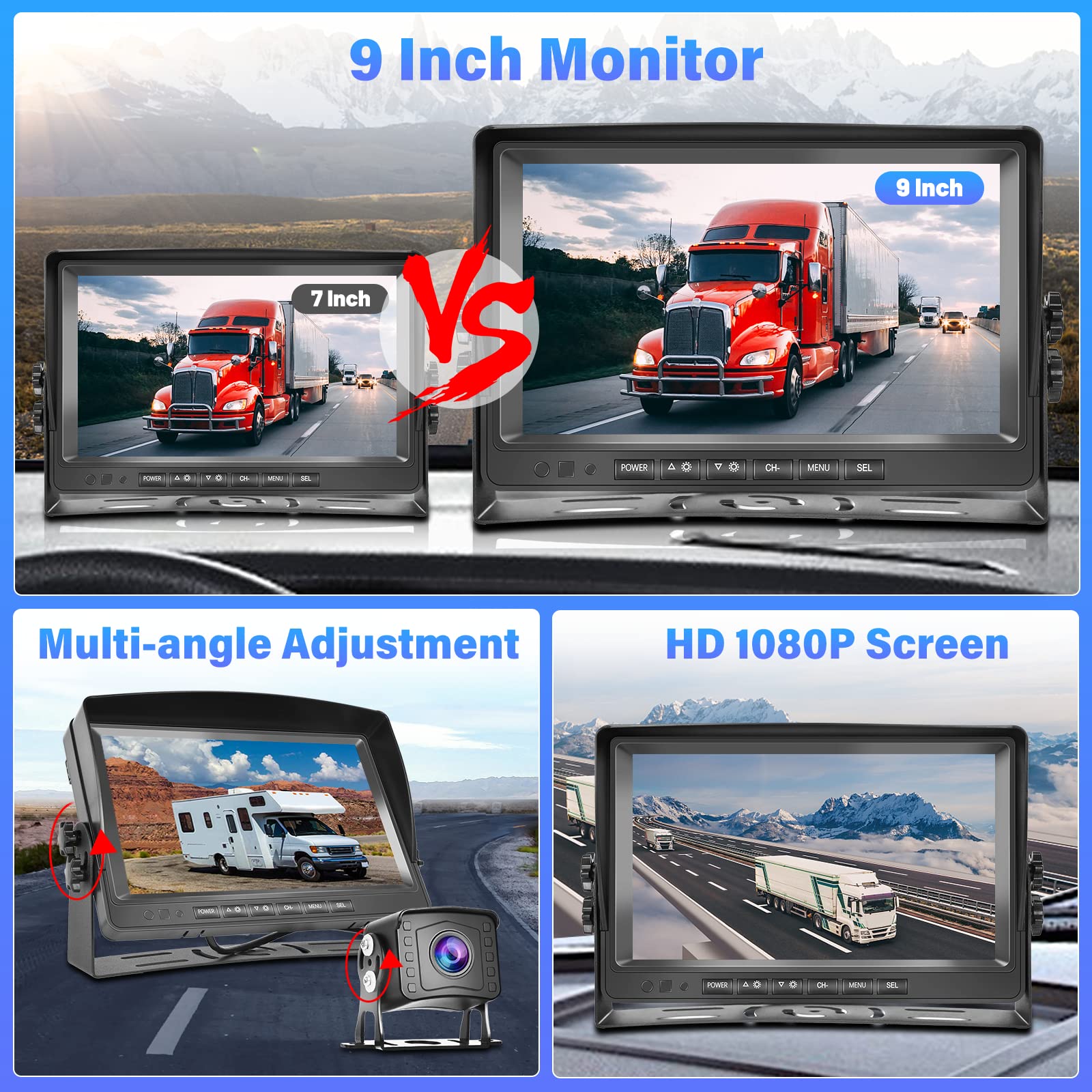 DVR 1080P Rückfahrkamera Set 9 Zoll LCD Monitor Weitwinkel Nachtsicht IP69 Wasserdicht Backup Kamera für LKW Anhänger Bus 12-35V