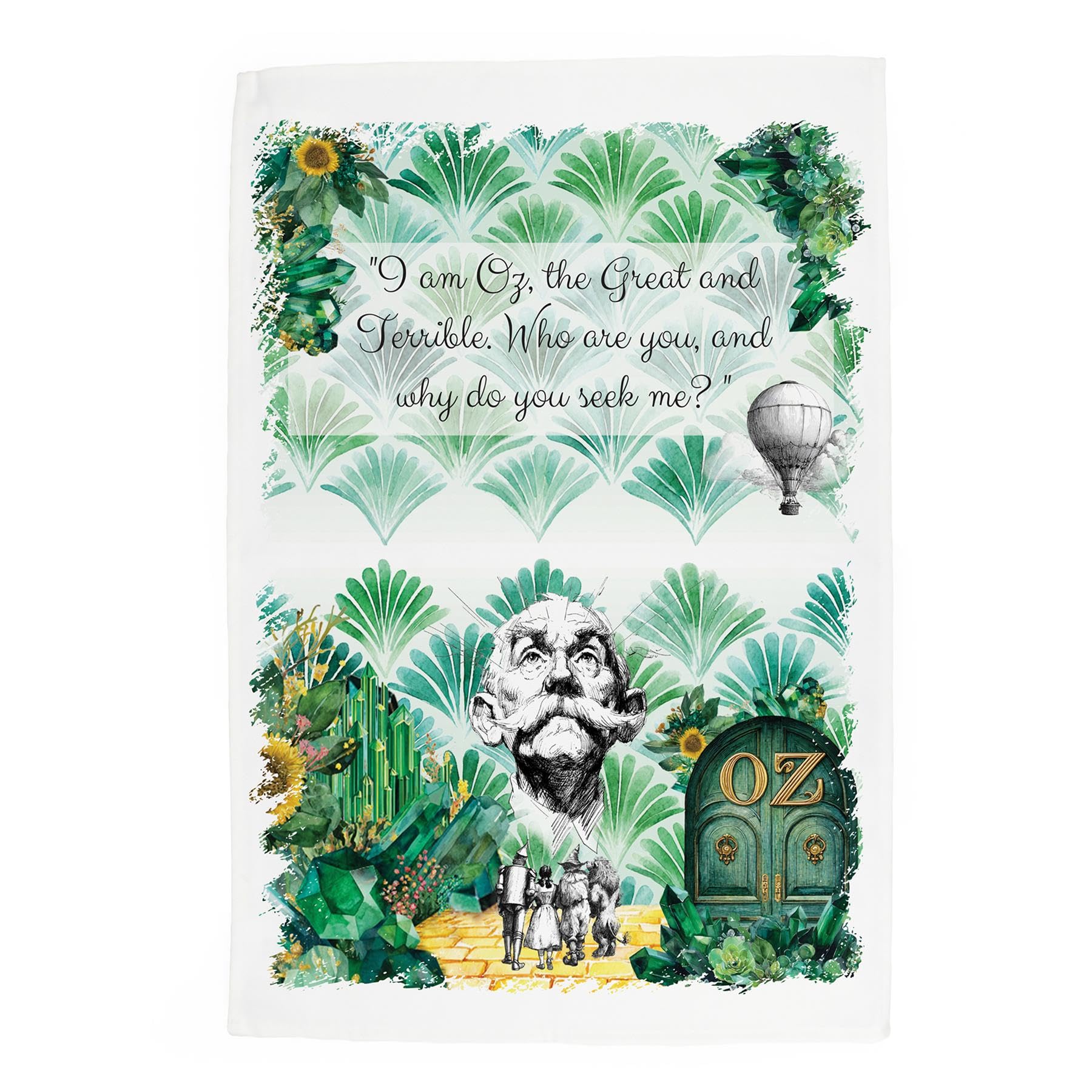 Purely Home Wizard of Oz Tea Towel - Emerald City - Green Storybook Inspired Large Cotton Kitchen Dish Towel/Drying Cloth 67cm x 45cm