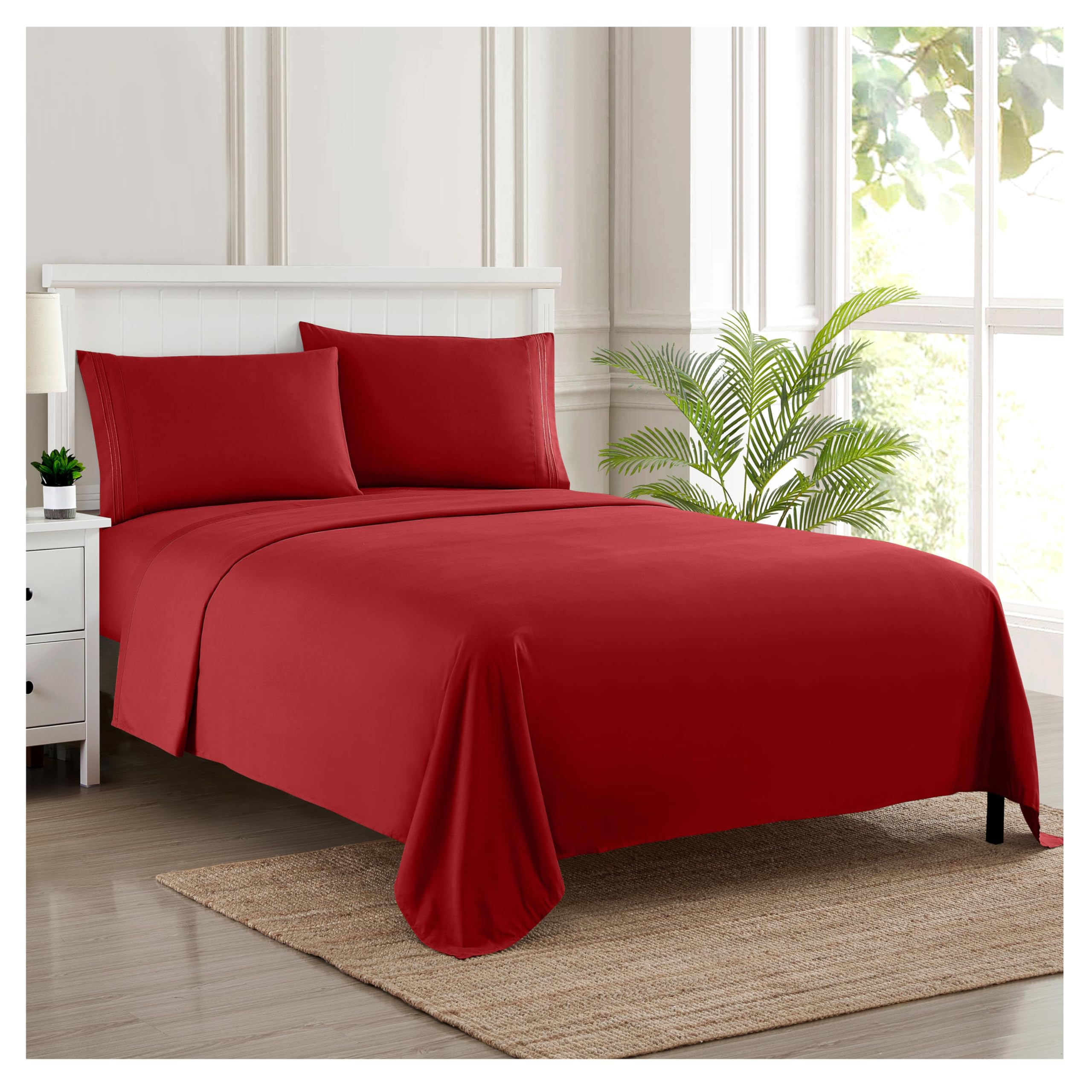 Sweet Home CollectionRV Queen Bed s - Breathable Luxury s with Full Elastic & Secure Corner Straps Built In - 1800 Supreme Extra Soft Deep Pocket Bedding Set, Set, RV Short Queen, Red
