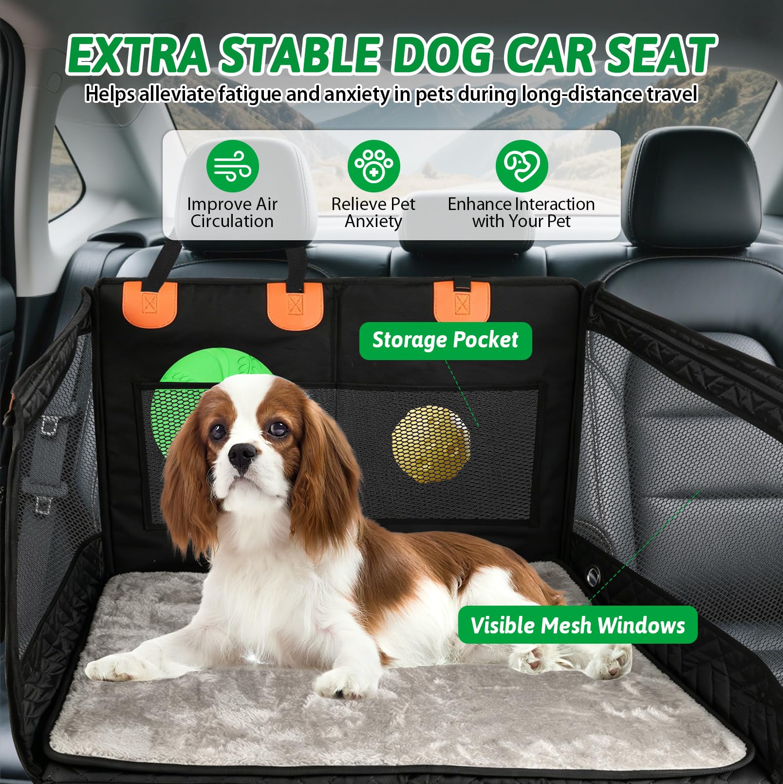 LIROPAU Extra Stabiler Hunde Autositz für Großer Mittlere Hunde | Verstärkung Extra Stabiler Hunde Autositz, Extender-Abdeckung mit 3 Mesh Fenstern für Pkw, SUV und Lkw