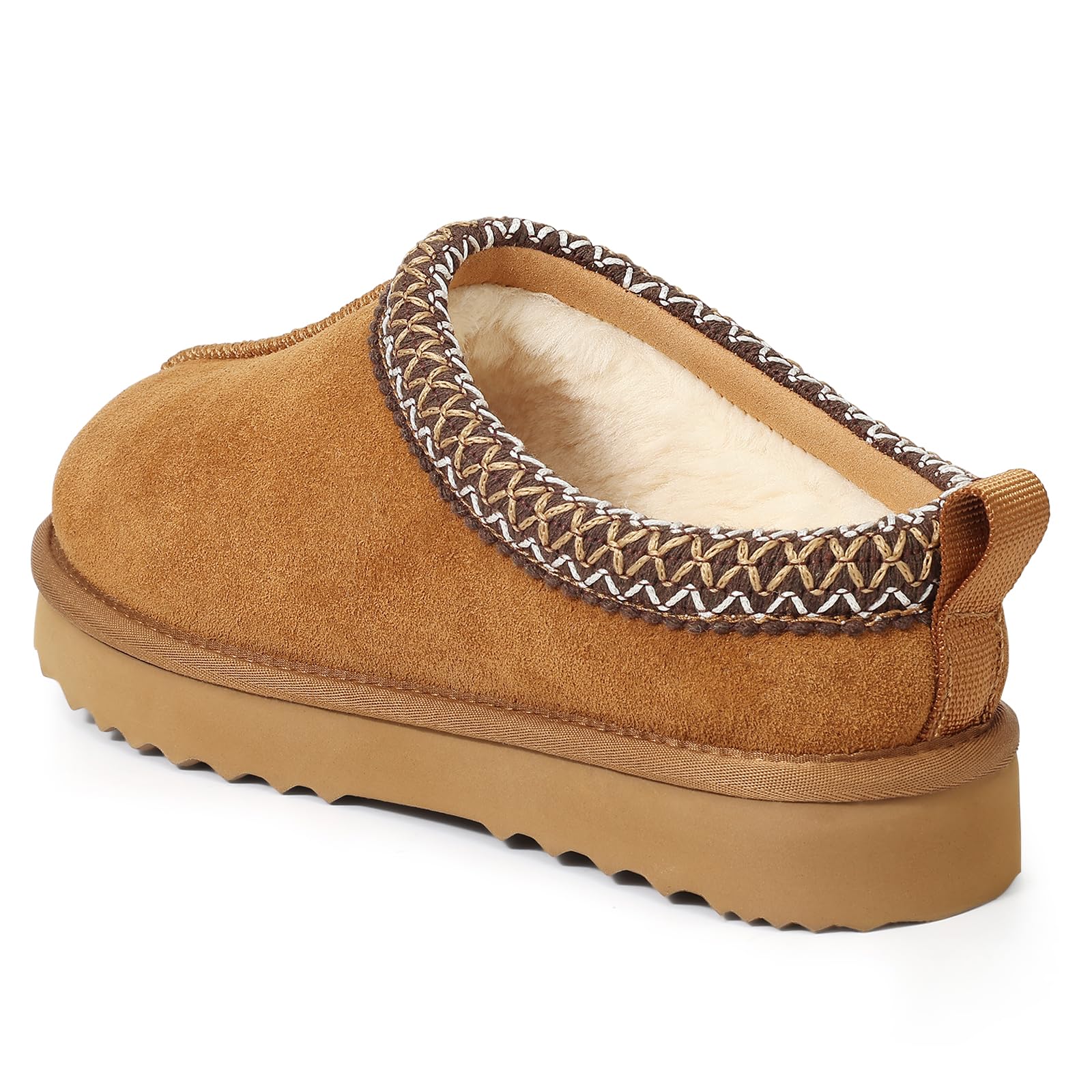 Litfun Damen Warme Winter-Hausschuhe aus echtem Wildleder | Memory-Schaum-Einlagen, griffige Außensohle, Innen & Außen tragbar, kombinierbar mit Lounge-Kleidung