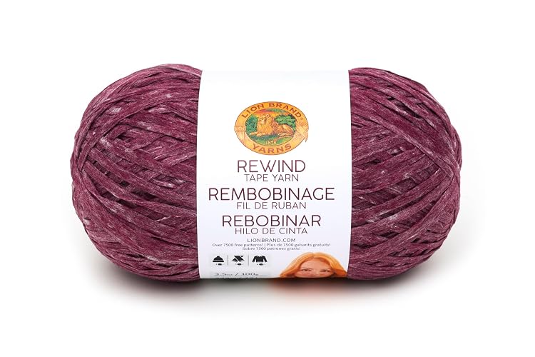 Lion Brand Yarn, Rewind Bulky Flat Tape Yarn for Crochet, Knitting and Crafts, Current Situation, 1 Pack, Soft Fiber for Bags, Summer Hats, and Shawls, Cranberry Red - Current Situation - 1 Pack