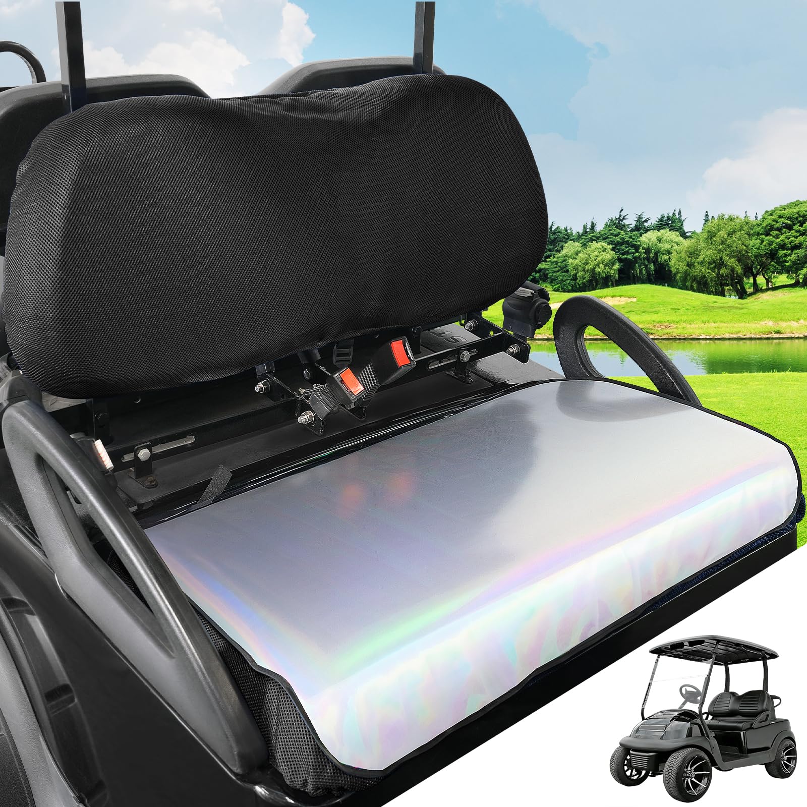 Vordersitzbezug für Golfwagen, elastischer Golfwagensitzbezug, Sandwich-Stoff, PVC-Farbfolie, Sitzbezug, für den Sommer, Wärmeisolierung und wasserdicht (schwarz)