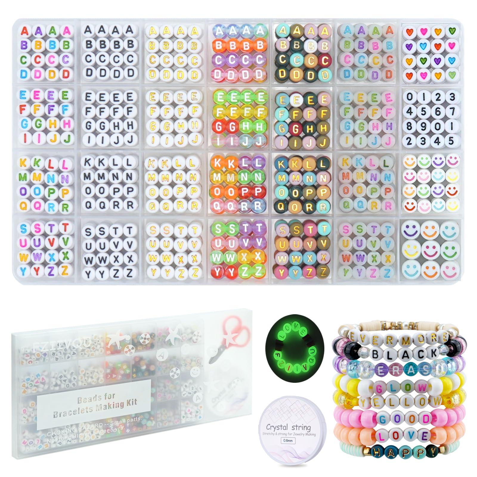 Letter Beads for Bracelets Making Kit 1400pcs Alphabet Bead for Jewelry Making Set 6 Colors 4x7mm Acrylic Round Number Heart Smile Face Beads etc