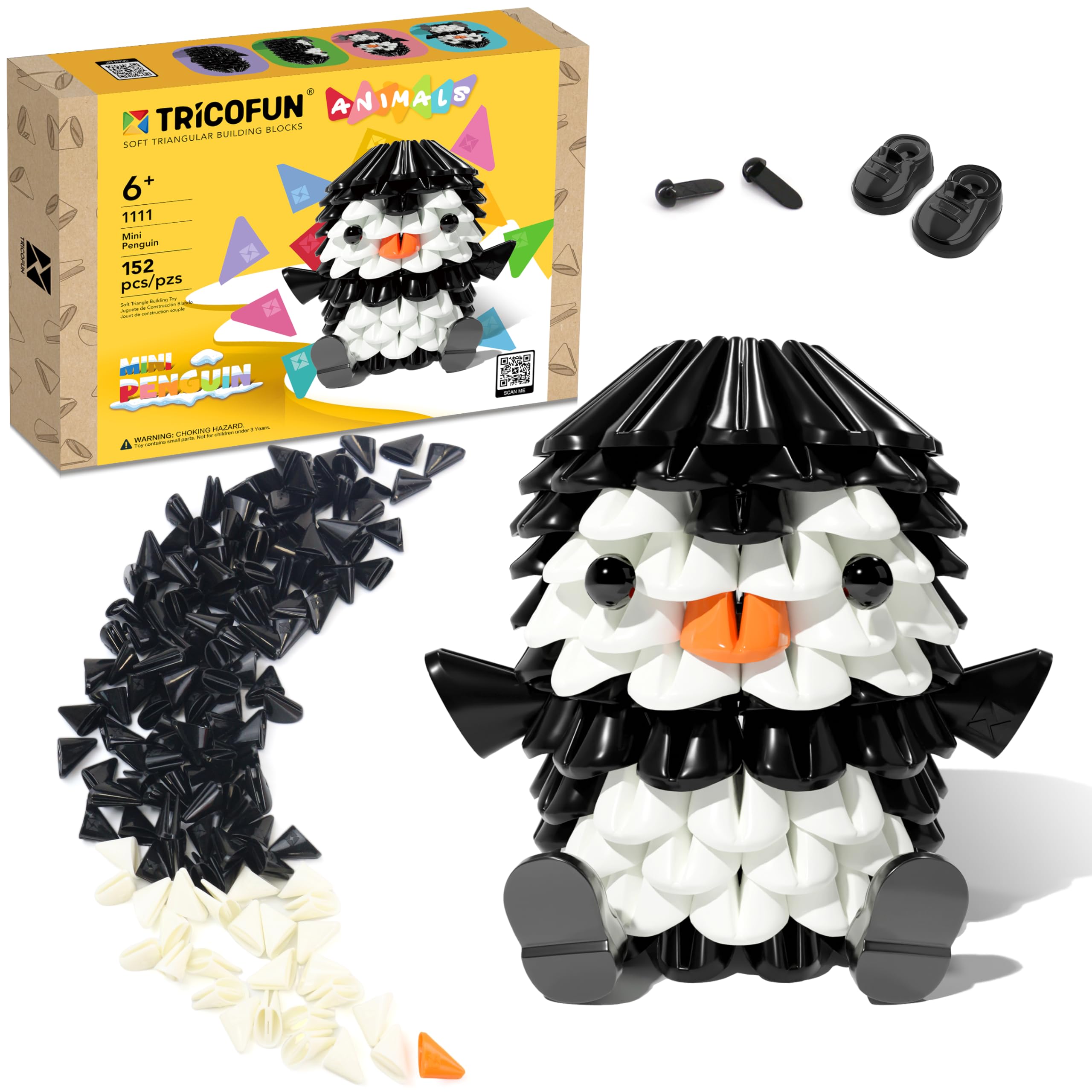 Tricofun Animals 3D Soft Building Blocks - Cute Animal Kit, Pressure-Relief, STEM Educational Toys, Enhance Hands-On Skills Interlocking Building Blocks (1111-Mini Penguin)