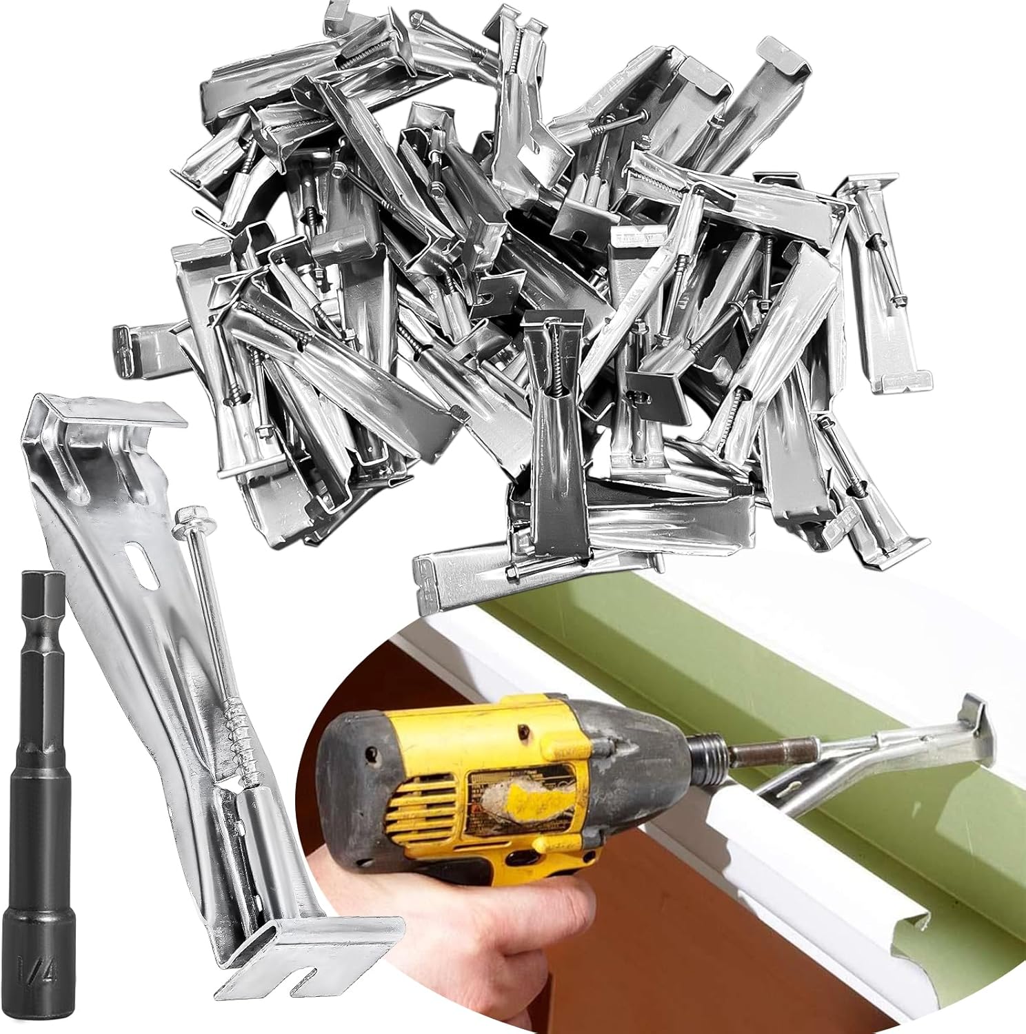 5 Inch Gutter Hangers (60Pcs) Quick Screw Gutter Clips Hidden Gutter