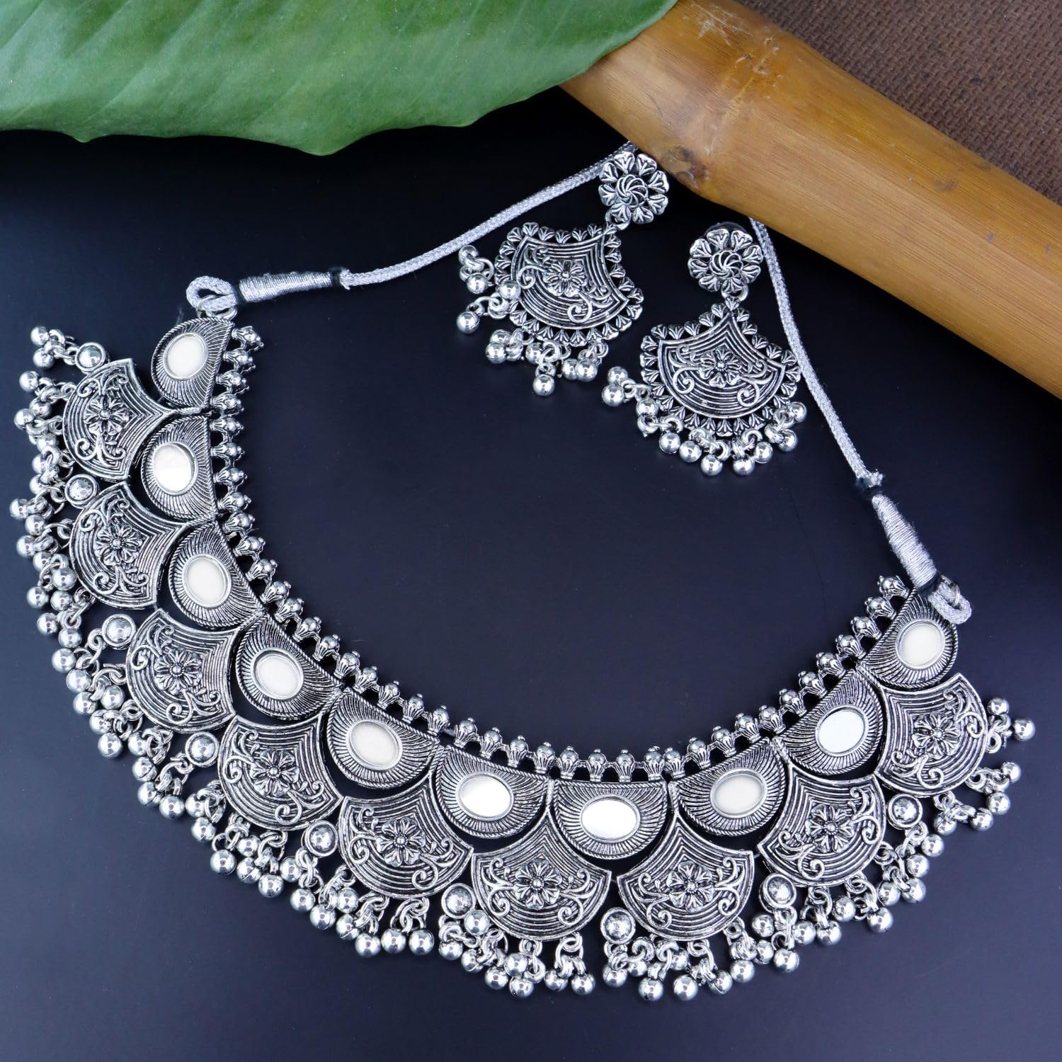 Ethnic Oxidized Afghani Choker Necklace Jewellery Set (MC145OX)