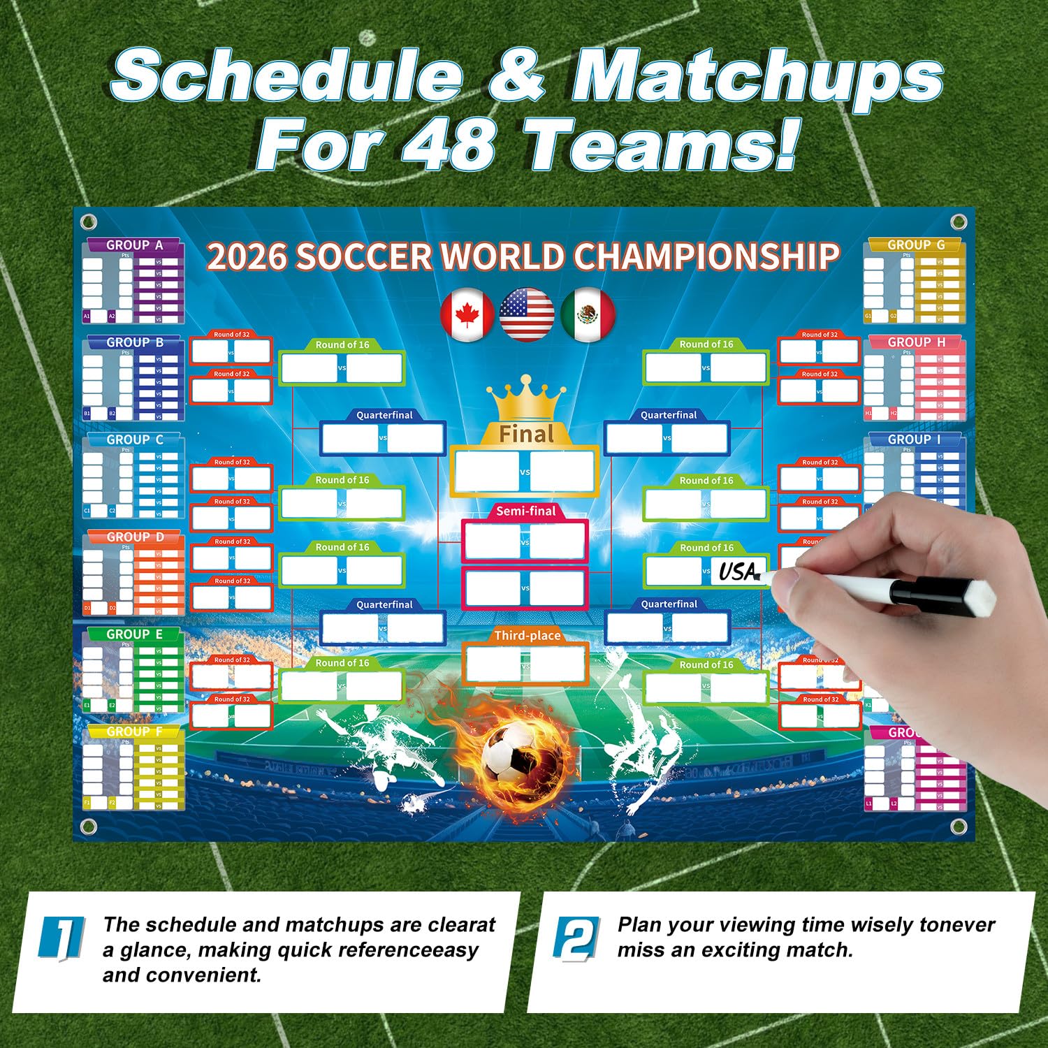 Prothens Póster del Mundial 2026 – Calendario del Mundo 2026, artículo para fans de fútbol, decoración de fiesta, mural para oficina y salón, 60 x 42 cm, regalo para fanáticos del fútbol - 3