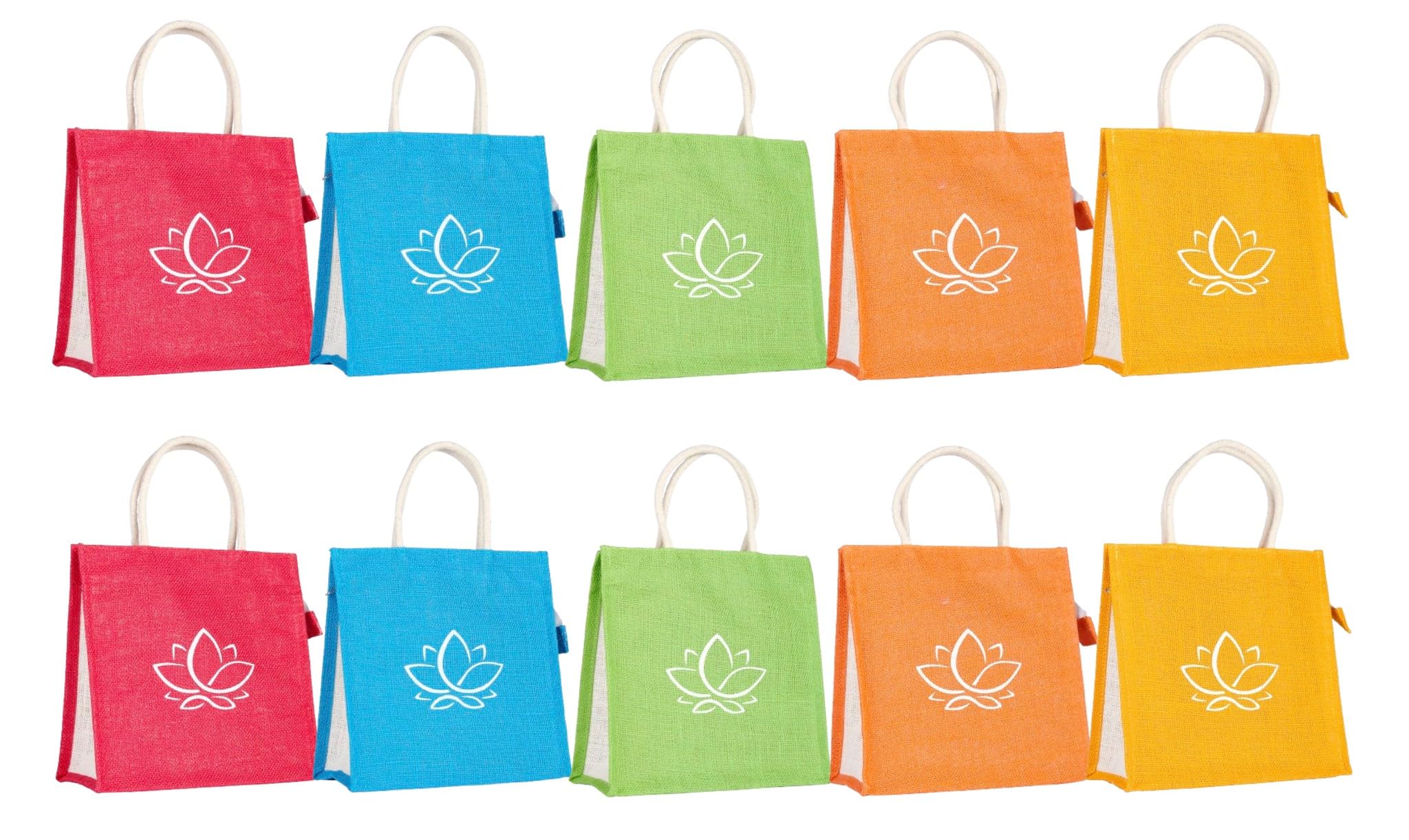Soman Jute Ecofriendly Return Gift Bags Lotus Printed Colorful bags with Zip Pack of 10 Bags