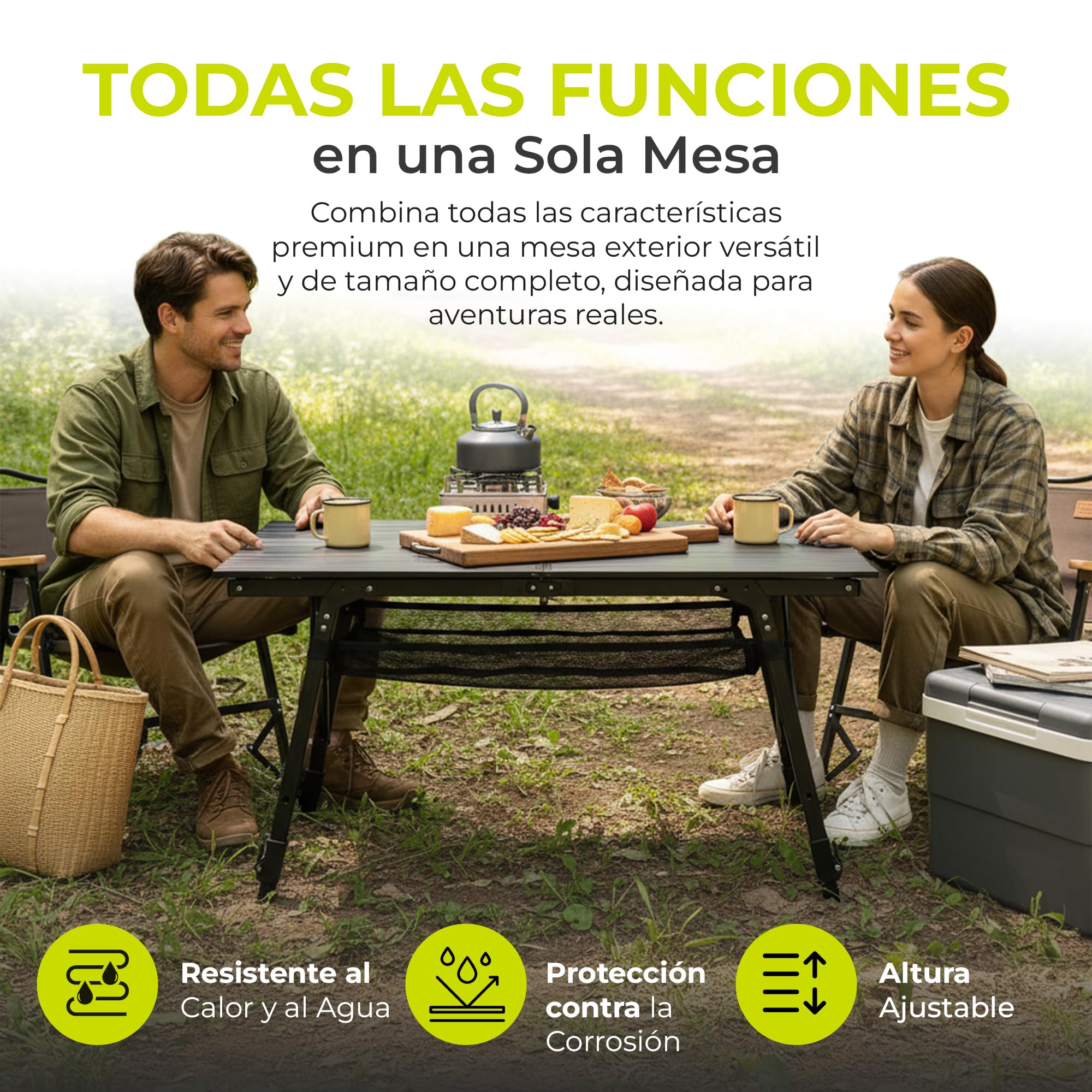 Mesa Enrollable Camping - Aluminio, 30 kg, 90x51 cm | Altura regulable 45-65 cm - tablero enrollable - bolsa de transporte incluida - solo 3,9 kg