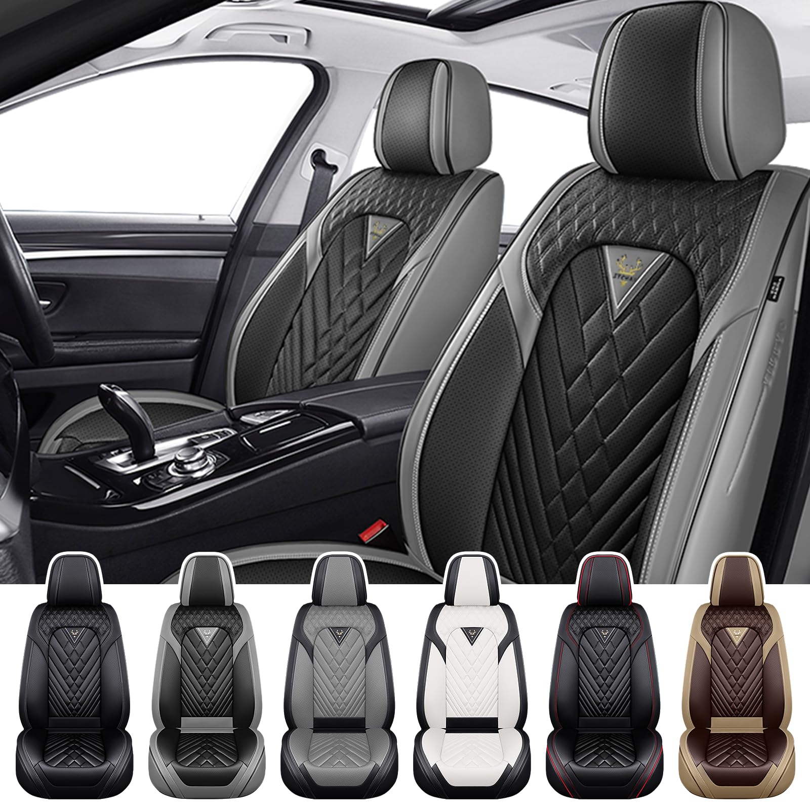 Car Seat Covers for Nissan Frontier 2000-2026, Waterproof Nappa Leather Front Seat Cover, Anti-Slip and Comfortable Automotive Seat Protector&Accessories(Gray Black)