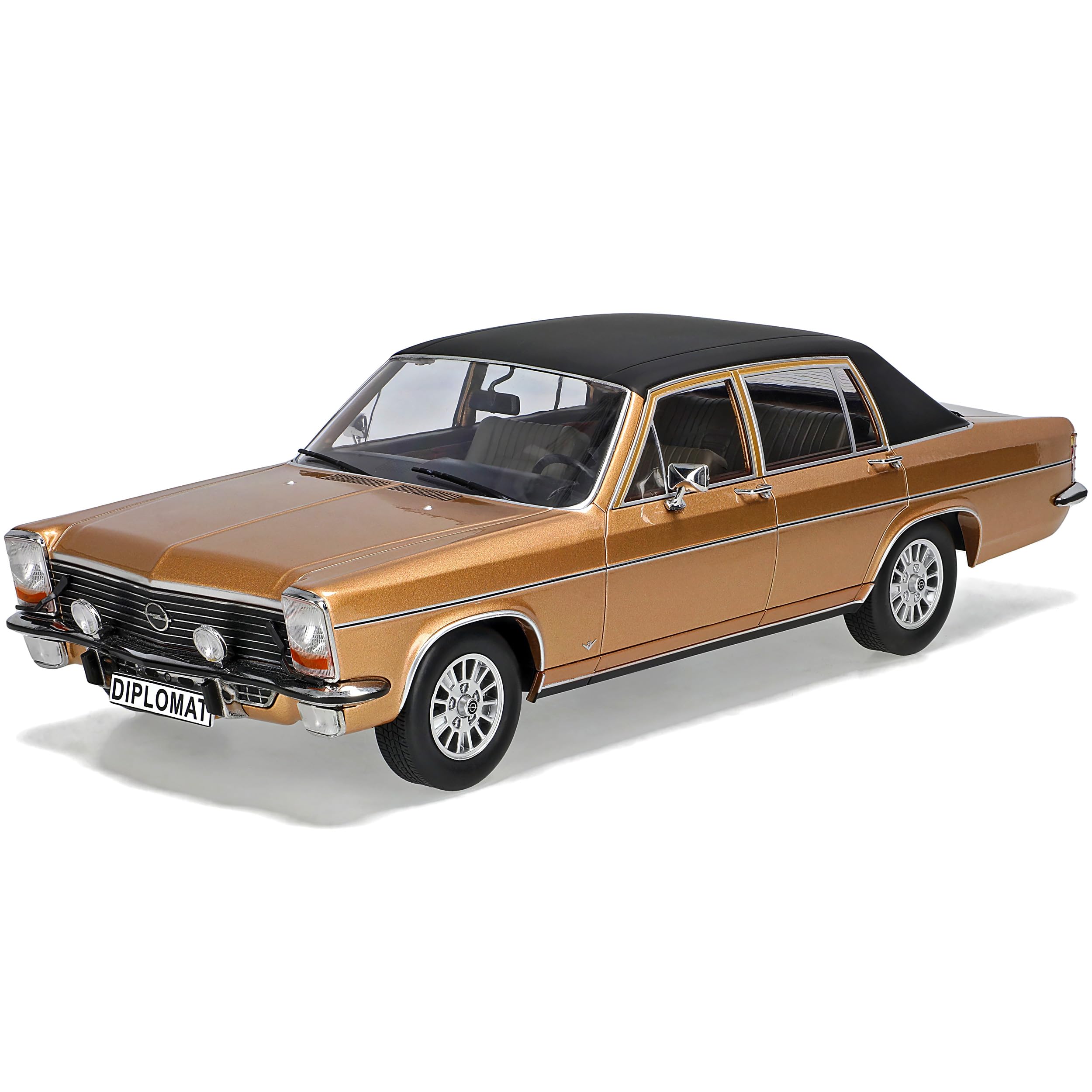 Generisch Opel Diplomat B Limoussine Beige Gold mit Dach in Schwarz 1969-1977 1/18 Model Car Group Modell Auto