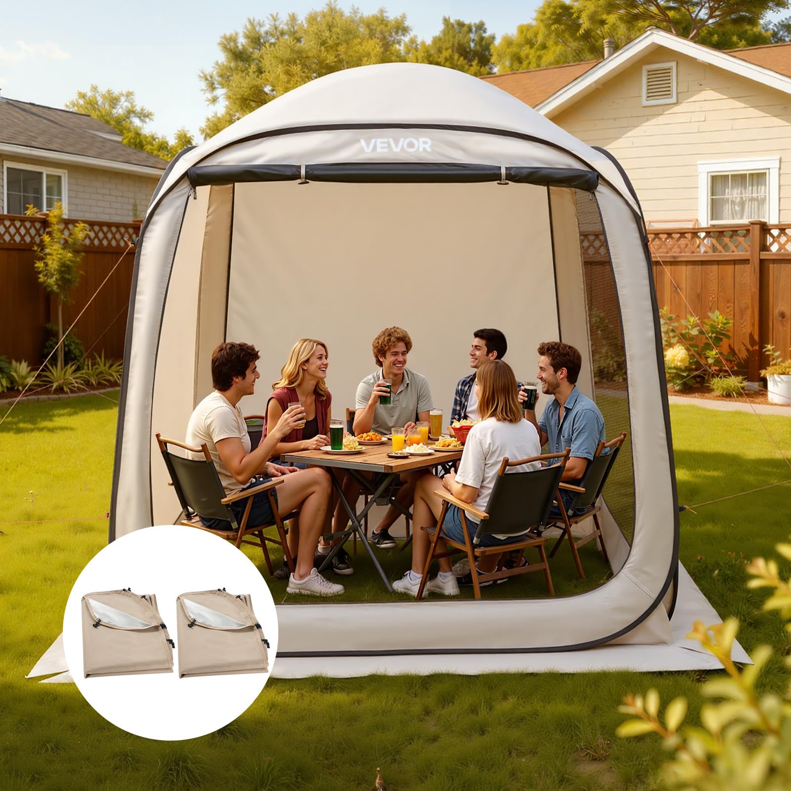 VEVOR Tente moustiquaire pliable de 3 x 2,8 m pour 4 à 8 personnes, auvent portable avec sac de transport, côtés en filet, piquets de sol, pour jardin, terrasse, arrière-cour, activités de plein air