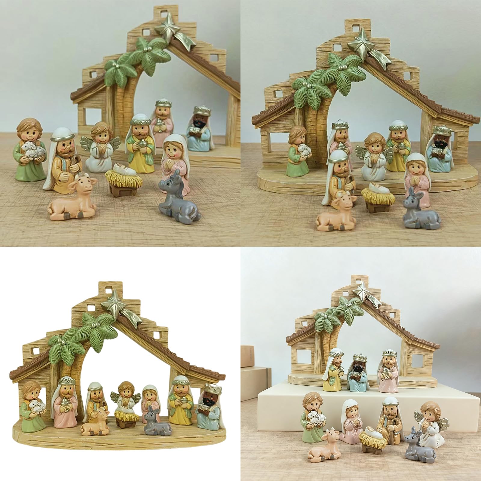 Presepe di Natale statuette in resina scena stabile Sacra Famiglia Decori da collezione Figura da tavolo Ornamento Figurine