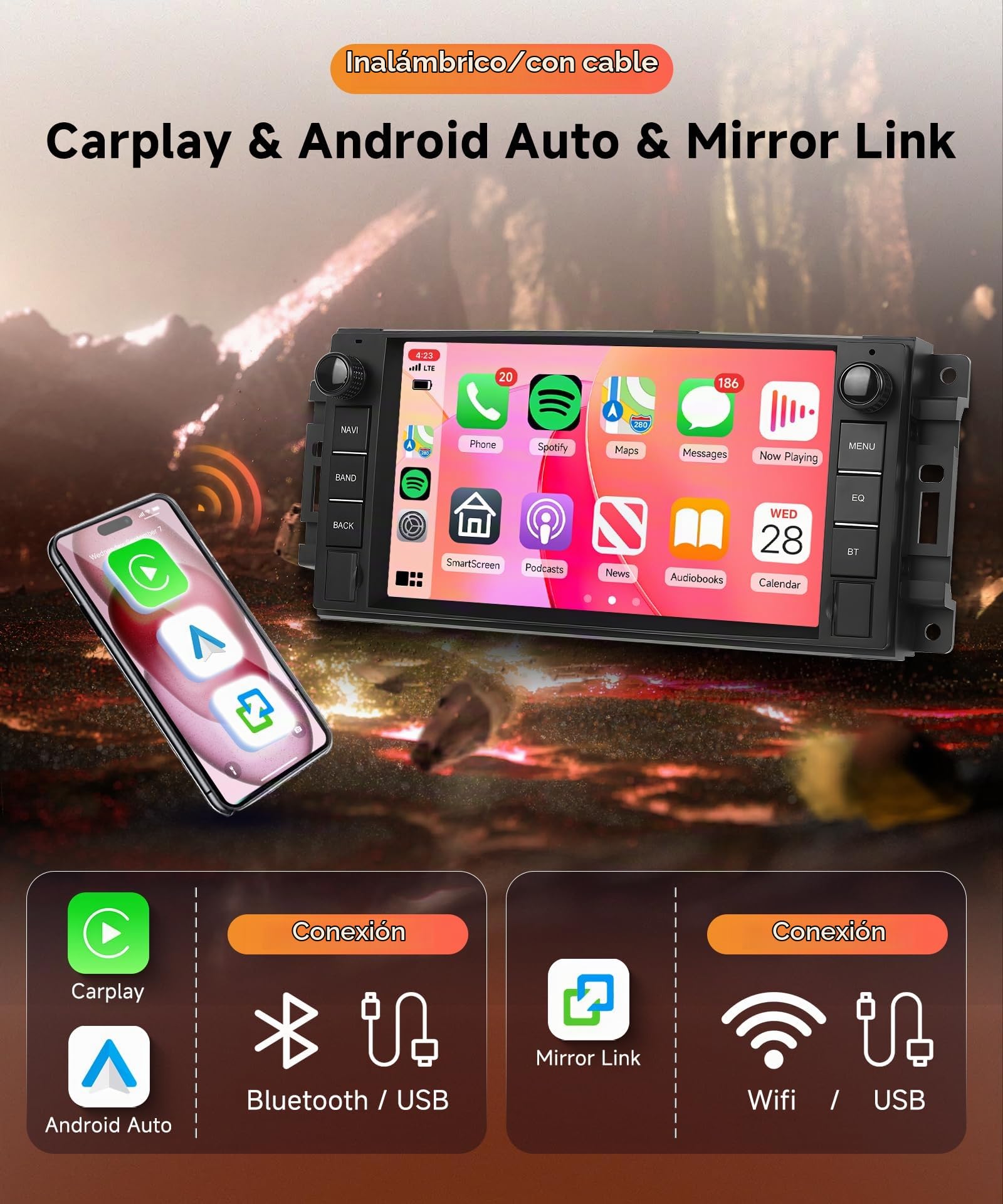 6G+128G 8 Core Wireless Carplay Android Autoradio per Jeep Wrangler Compass Grand Cherokee/Chrysler 300C/Dodge Ram/Chevrolet 7 Pollici Autoradio Android Auto GPS Navi WiFi Bluetooth FM/RDS/DSP/USB/SWC