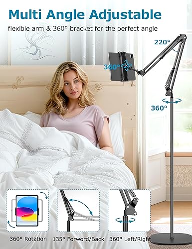 Miniatura 2 de Soporte de suelo para tablet, soporte de piso para iPad con base estable, rotación de 360, soporte ajustable para tableta, compatible con iPad,