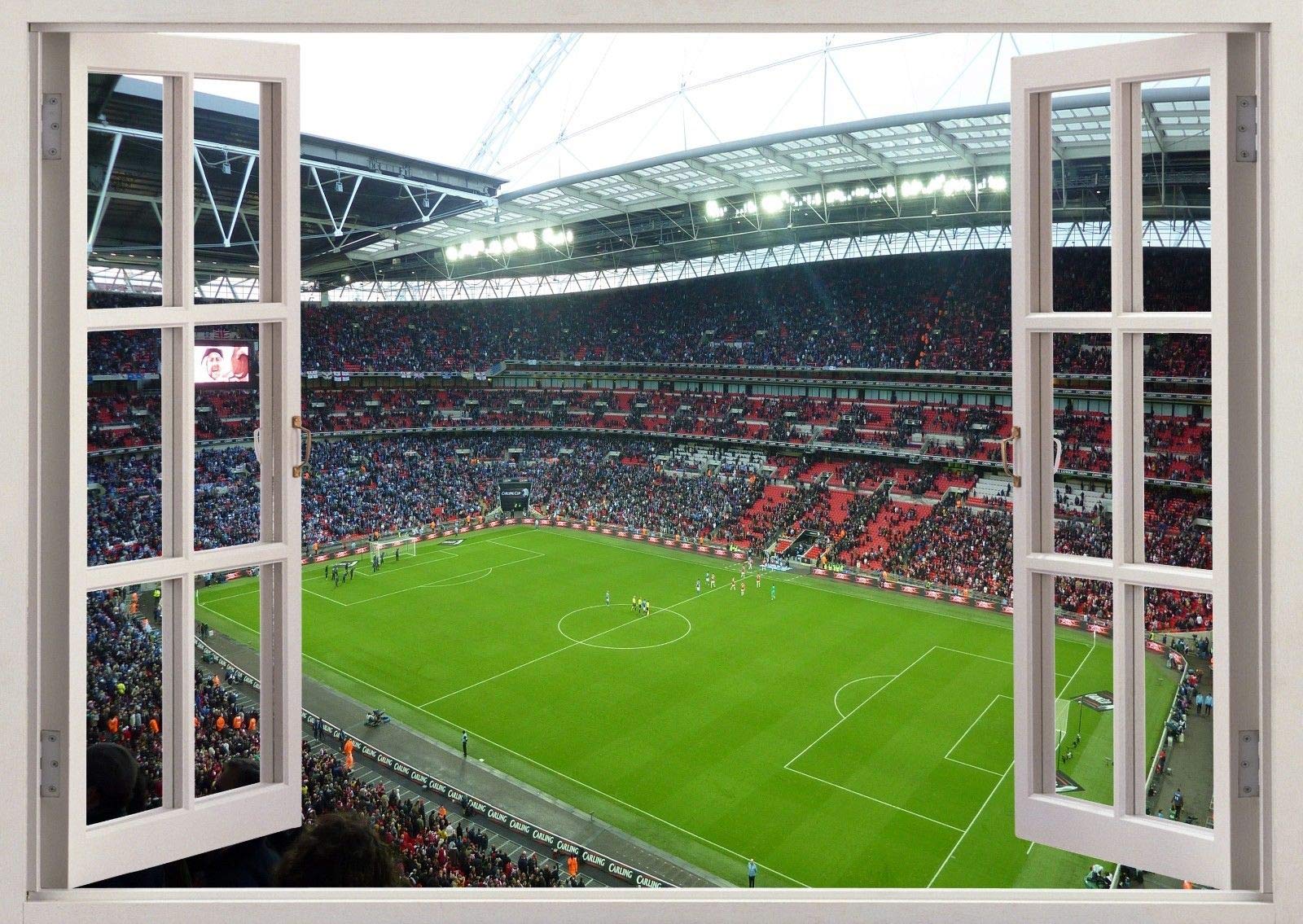 Top Prints Wembley Stadium Football Club 3D Window Smashed Wall Sticker Poster Decal Mural Bedroom Art 923 (65X40cm)