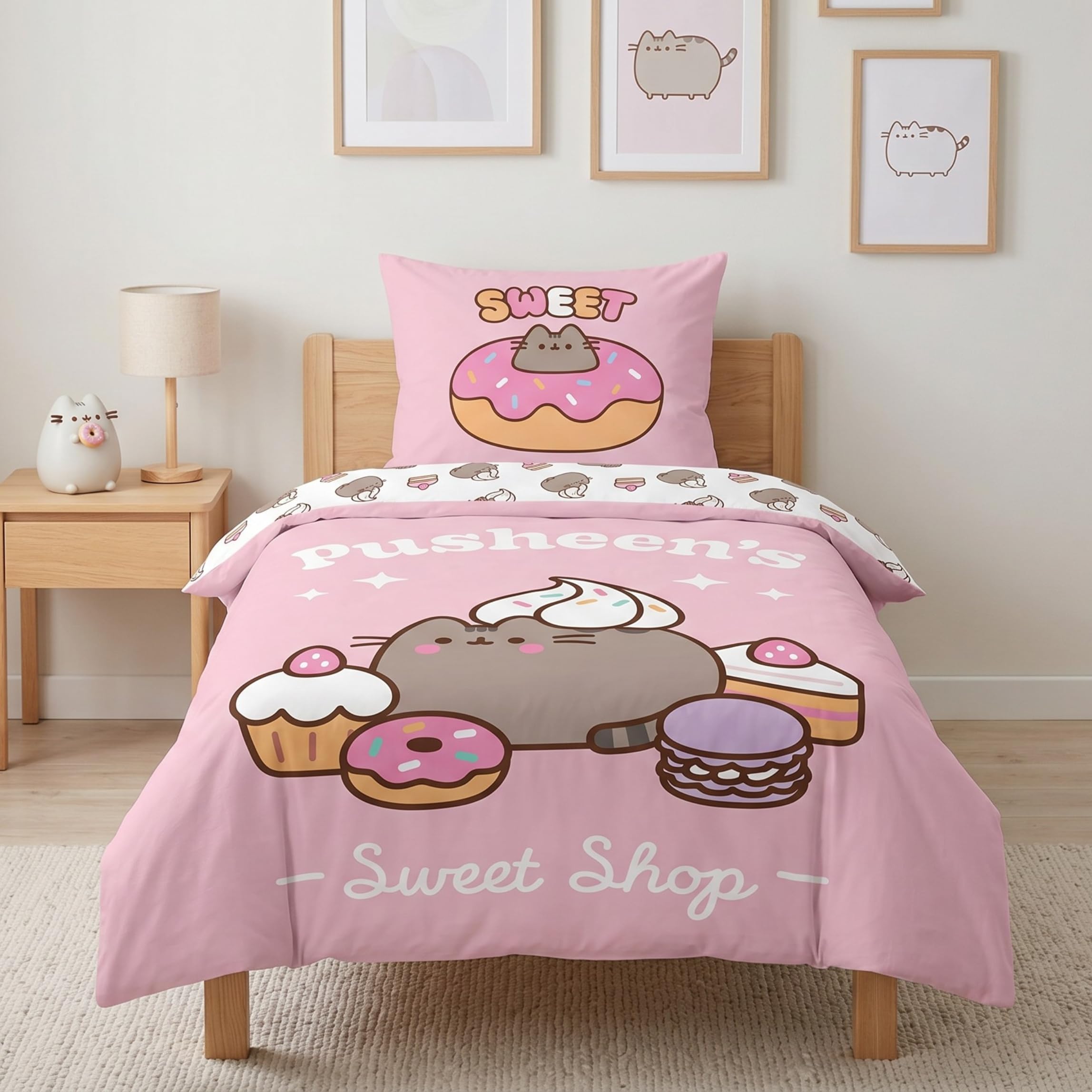 Ropa de cama Pusheen 80x80 135x200 de microfibra rosa infantil y adolescente gato