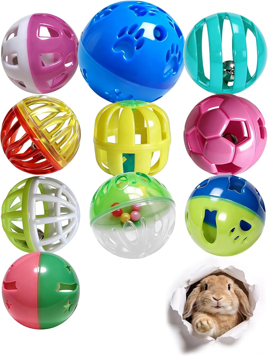 10-Pack Rabbit Toy Balls, Non-Toxic PP, Interactive with Sound | Teeth-wearing Mechanics, Anxiety Relief, Chewing Outlet