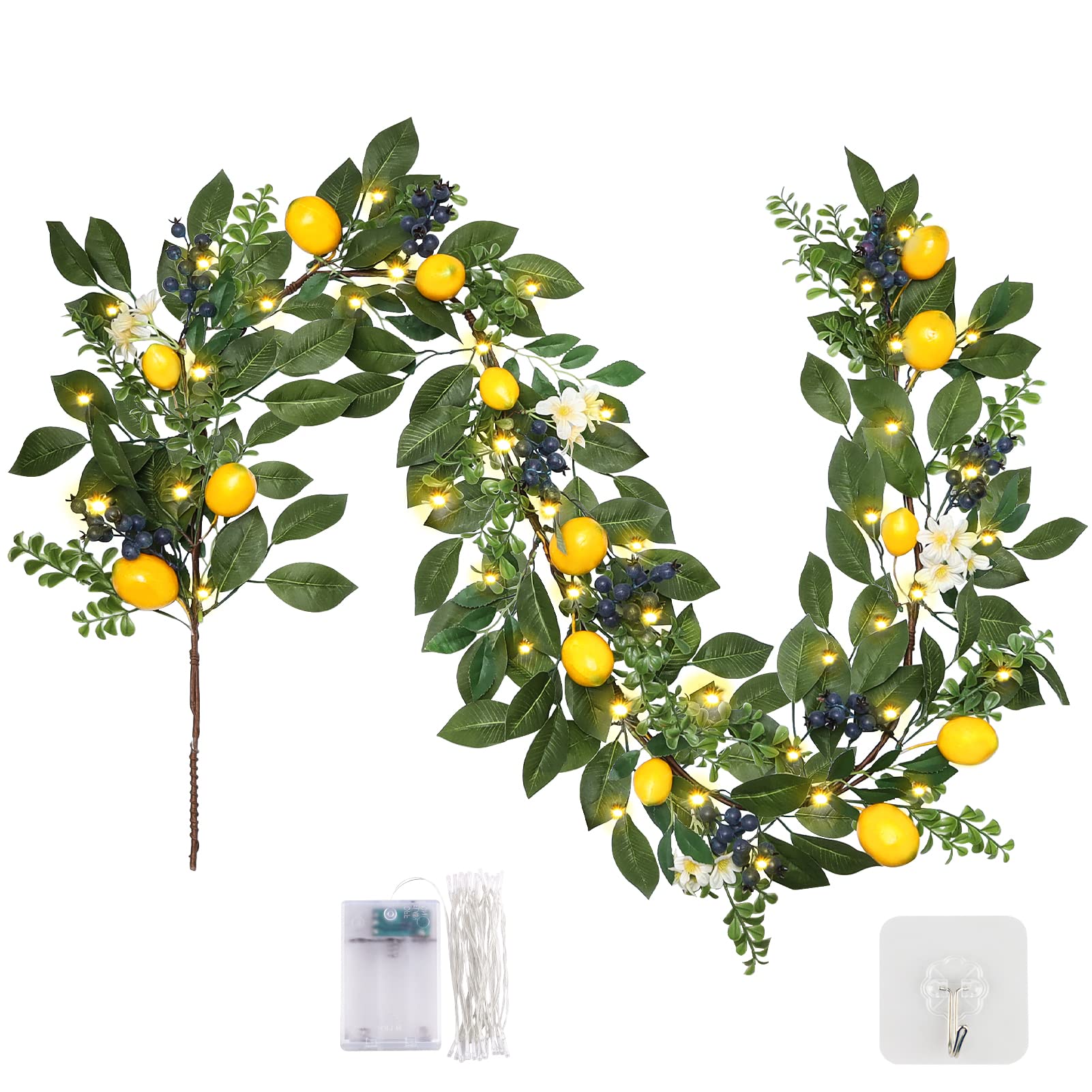 6 Ft Spring Summer Lemon Garland with Light,Lemon Decor Artificial