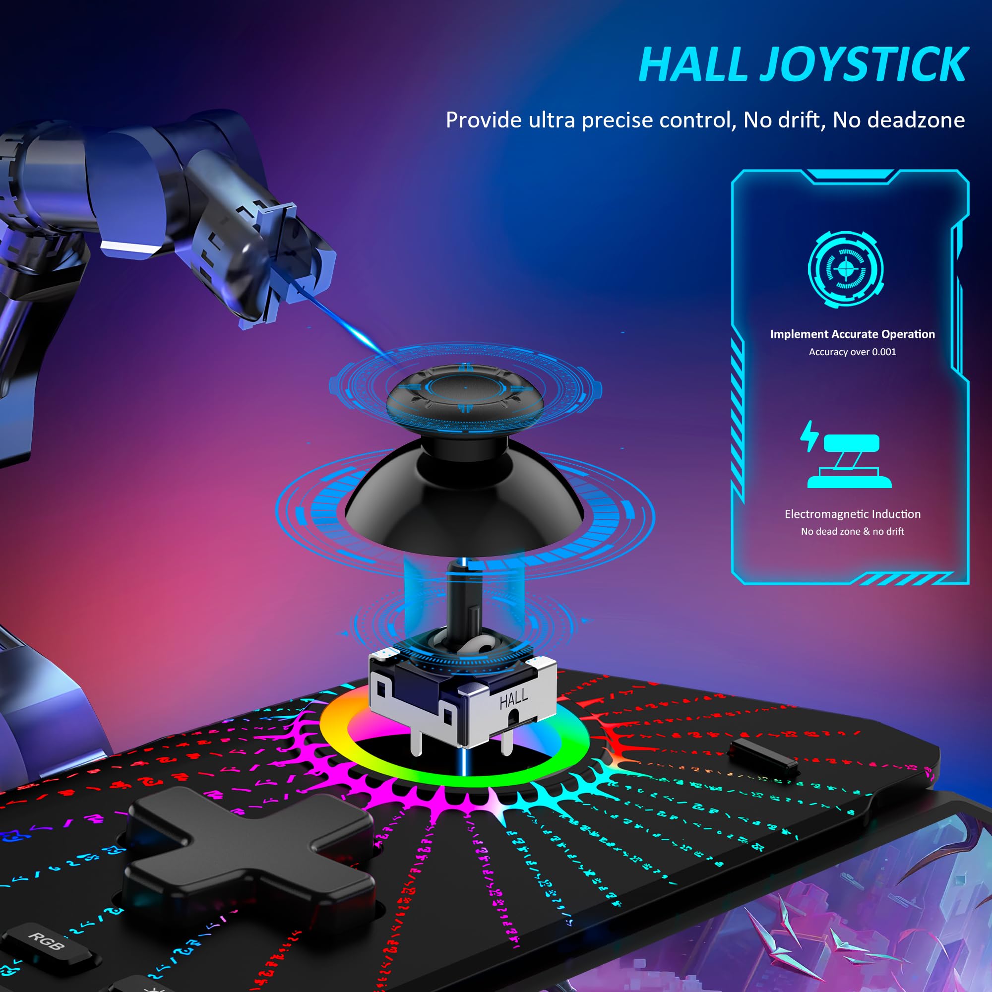 Verbesserter Hall-Effekt-Joystick-Switch-Controller für Nintendo Switch/OLED, kein Drift, kabelgebundener Pro-Controller mit LED-Beleuchtung, Spielkartenspeicher & ergonomischem Griff