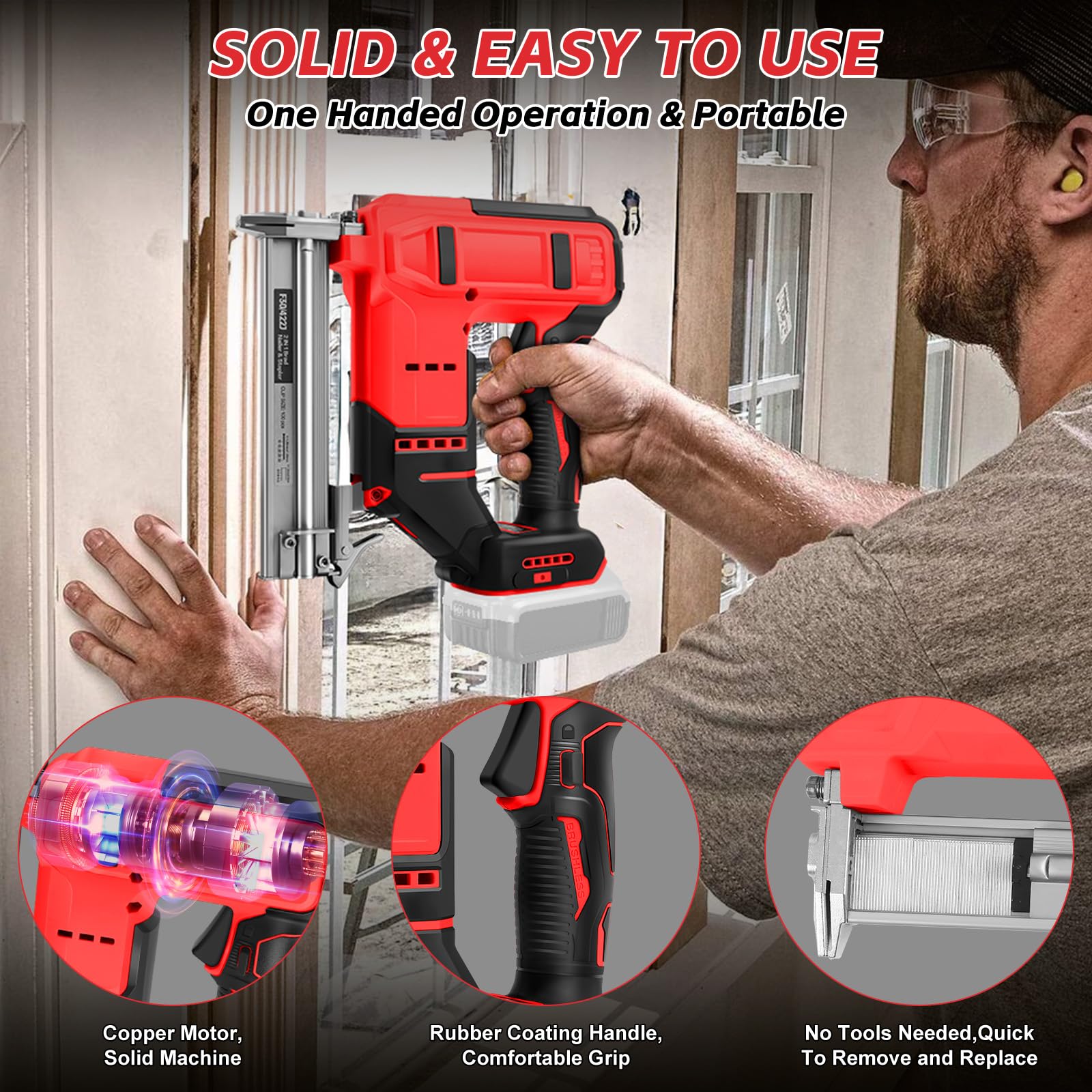 Set di chiodatrici a batteria da 18 GA, compatibile con Milwaukee 18 V, 2 in 1, pistola per unghie senza spazzole, con 500 chiodi e 500 staffe, per fai da te, lavorazione del legno