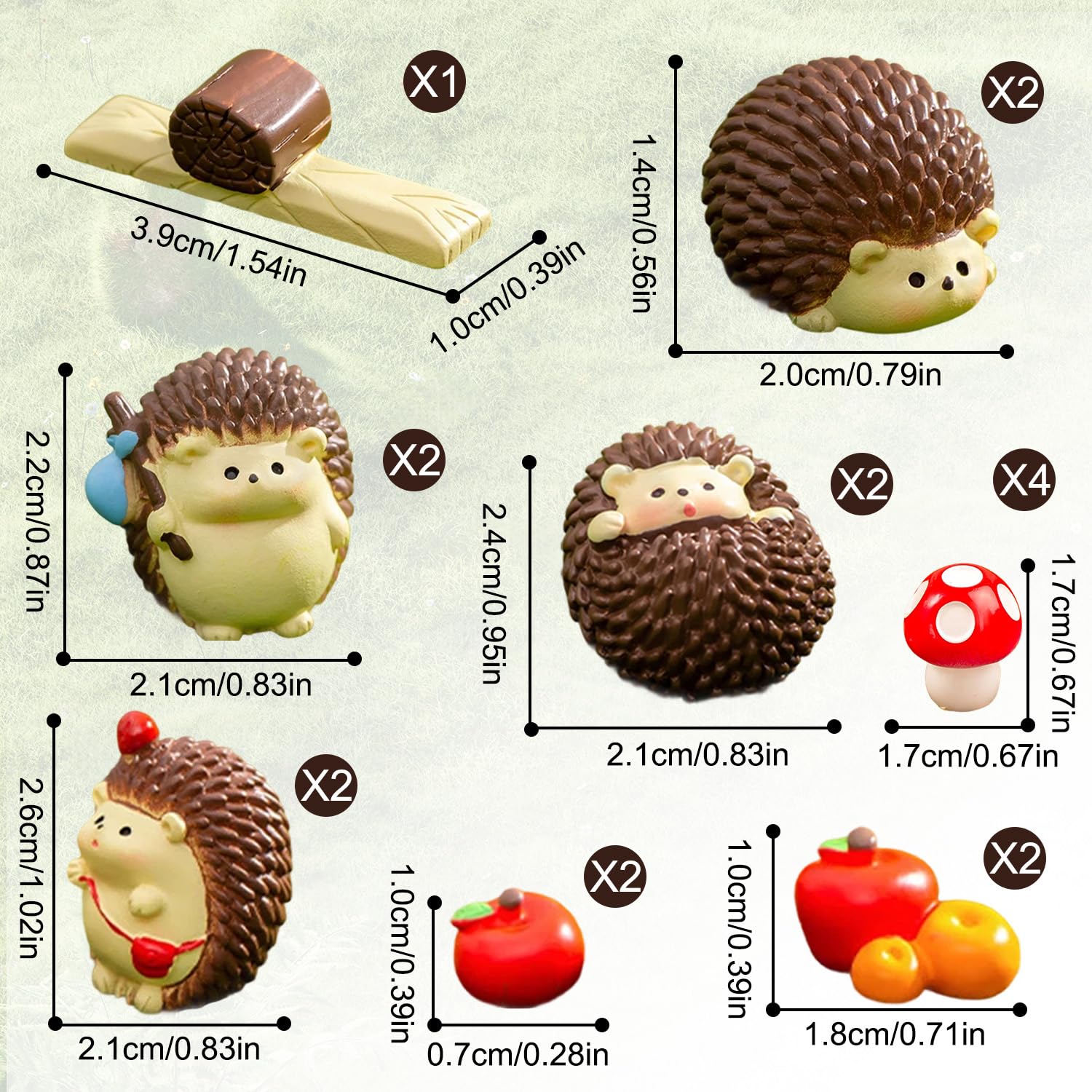 17Pcs Fairy Garden Accessories, Fairy Garden Ornaments Outdoor, Mini Resin Mushrooms Hedgehog Apple Fairy Ornaments - Image 2