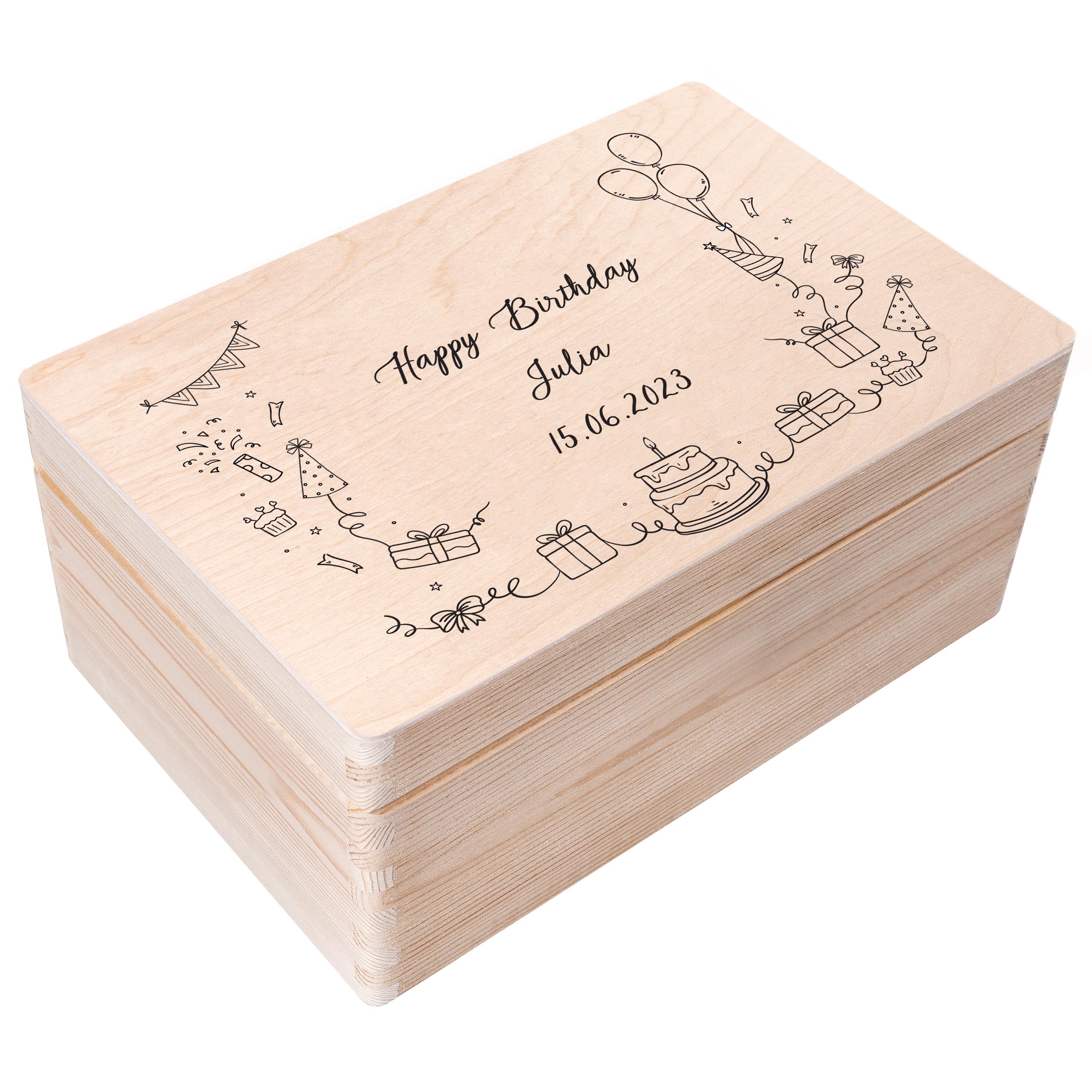 Creative Deco Personalised Birthday Gift | Gifts for Women, Men, Girls or Boys | Unique Wish Text Custom Gift Box | Customised Wooden Storage Box with Hinged Lid | Perfect as a Keepsake or Decoration