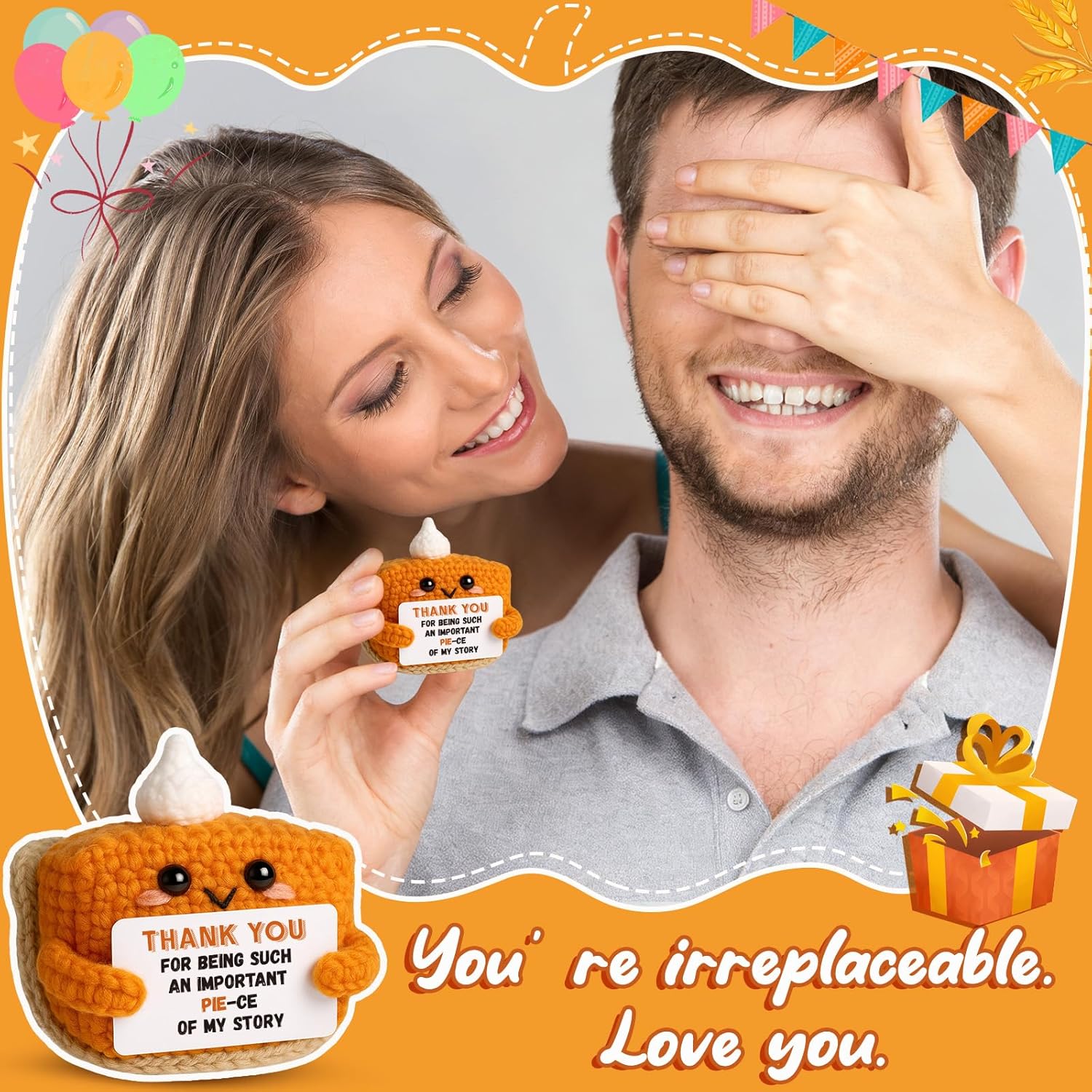 Thank You Gifts for Women, Mini Crochet Pumpkin Pie Plush Birthday Gifts for Female Men Friends，Halloween Thanksgiving Christmas Stocking Stuffer Emotional Small Cute Decorations - Image 7