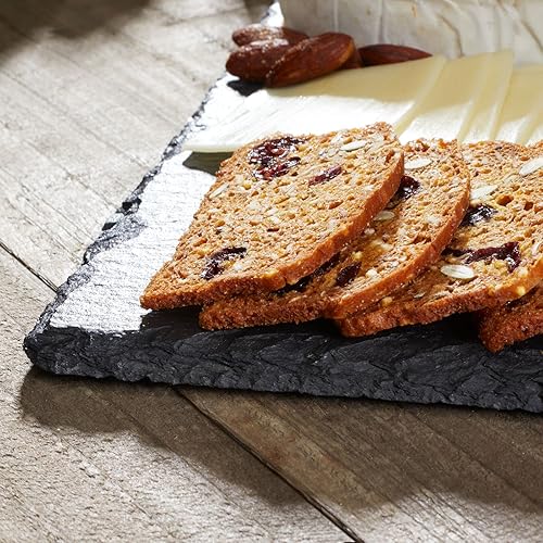 Miniatura 6 de mDesign Slate Stone Gourmet - Plato de pizarra para servir, tabla de queso, bandeja de embutidos con borde natural y lápiz de tiza para queso,