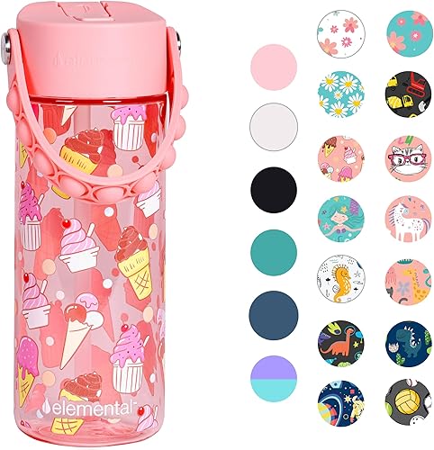 Elemental Botellas de agua a prueba de fugas para niños, botella de agua para niños para la escuela con divertido mango de apretar  Botella de agua