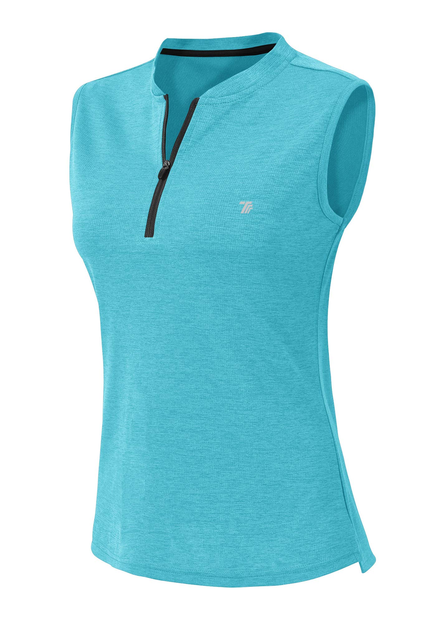 Ysento Women's Ma Blue Golf Apparel Shirts Clothes Outfits Sleeveless 1/4 Zip Collarless Dry Fit Upf 50+ Tennis Polo Tank Tops, Xl
