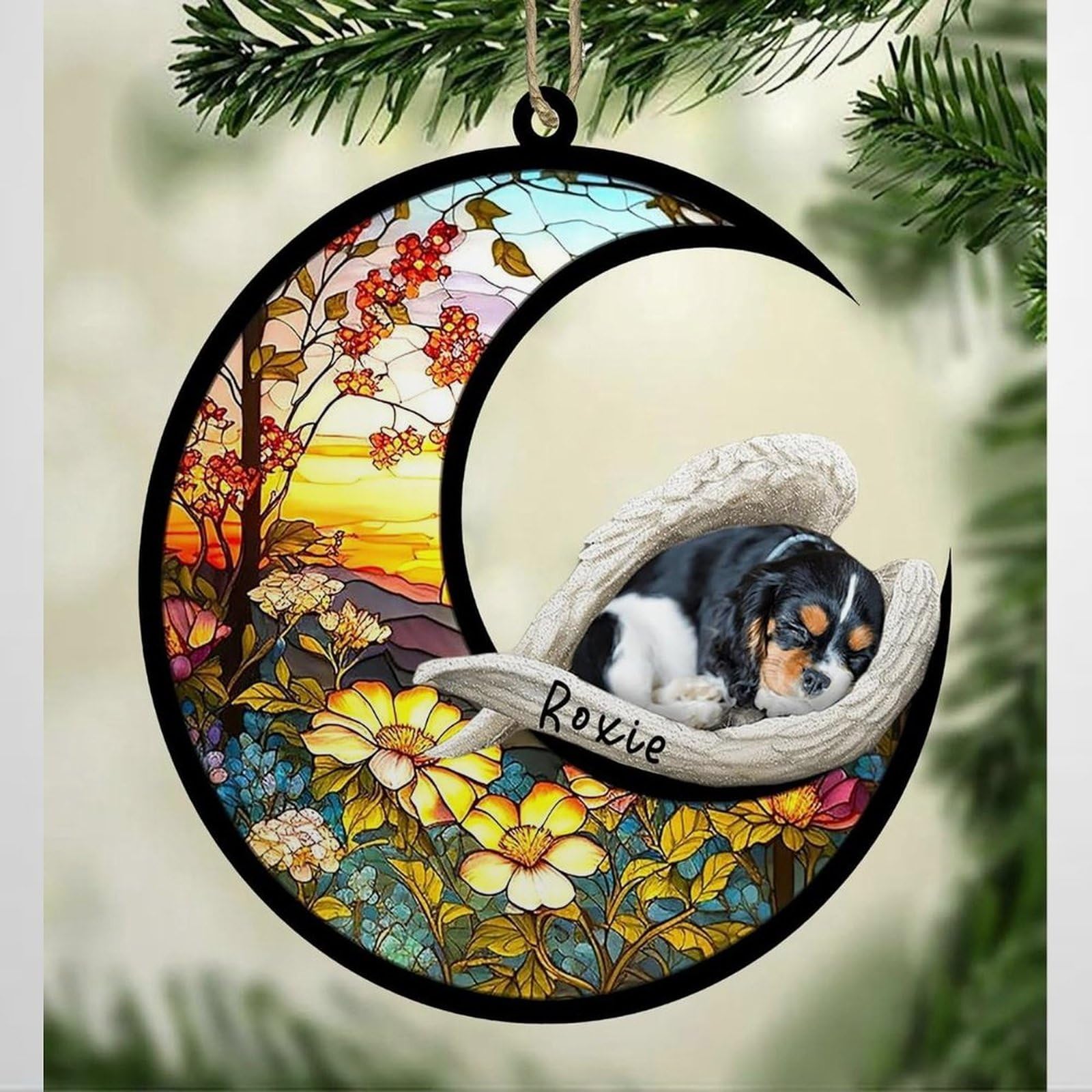 Luckluccy Cavalier King Charles Spaniel Personalized Dog Memorial Suncatcher,Ornament With Name,Gifts For Dog Lovers Loss Dog,