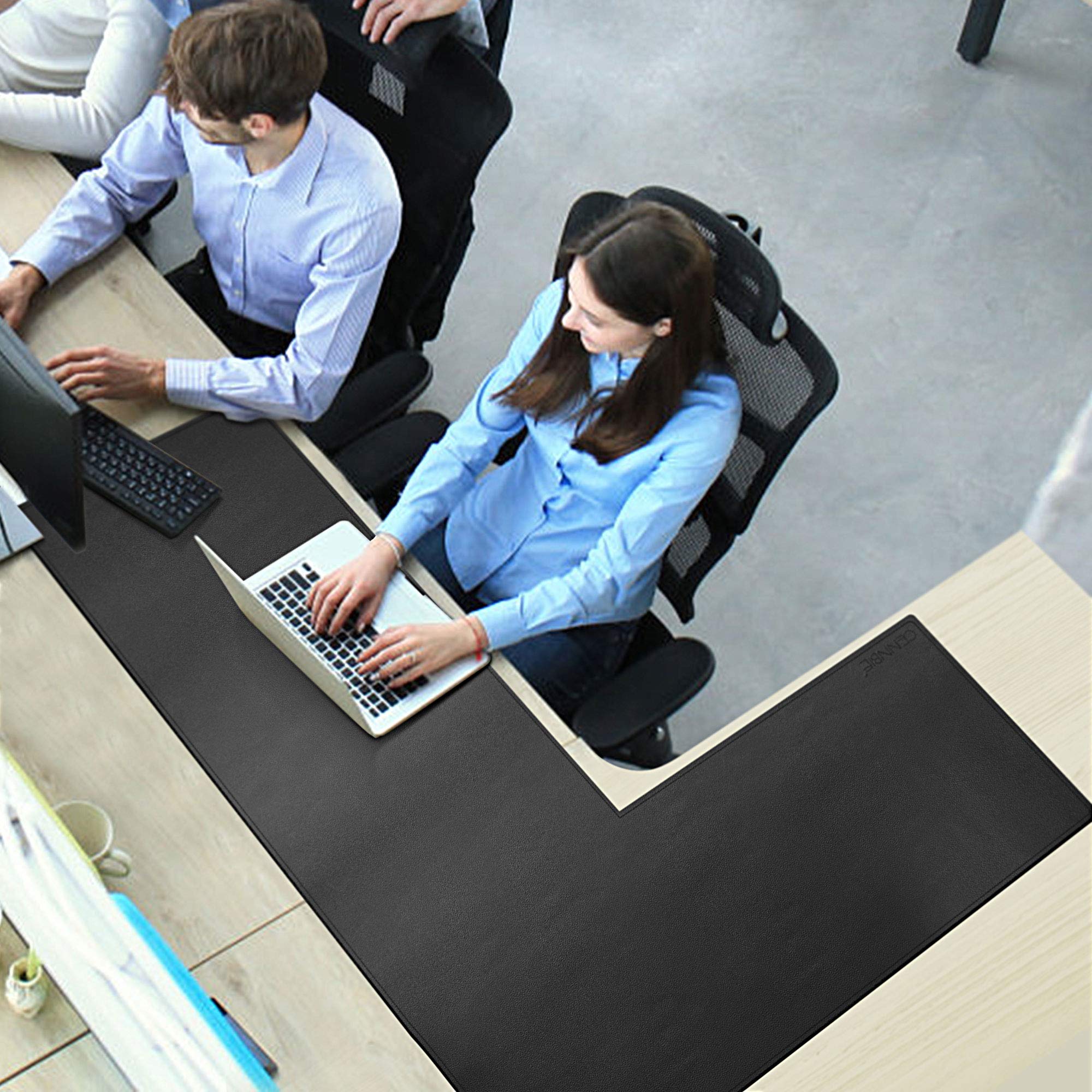 CENNBIE Tapis de bureau en cuir en forme de L,120x140x40cm Tapis de bureau double face en forme de L,énorme Tapis de souris,Sous main bureau imperméable pour le bureau et la maison(noir)