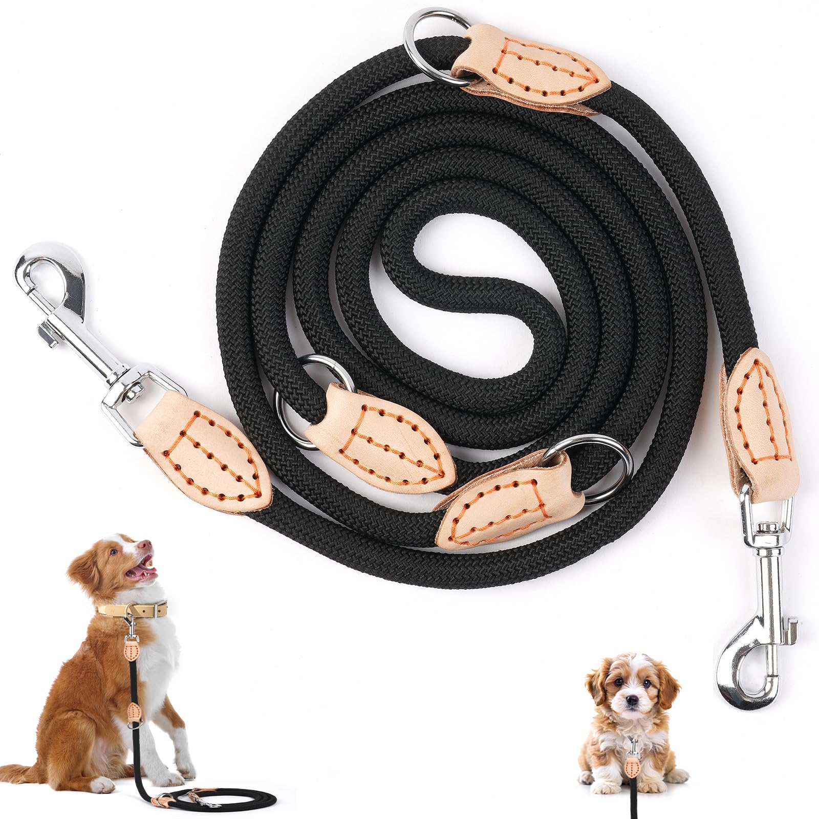 Correa Ajustable Multiposición Para Perros - 200 Cm, Nailon Resistente, Mosquetones Giratorios, Para Dos Perros O Manos Libres