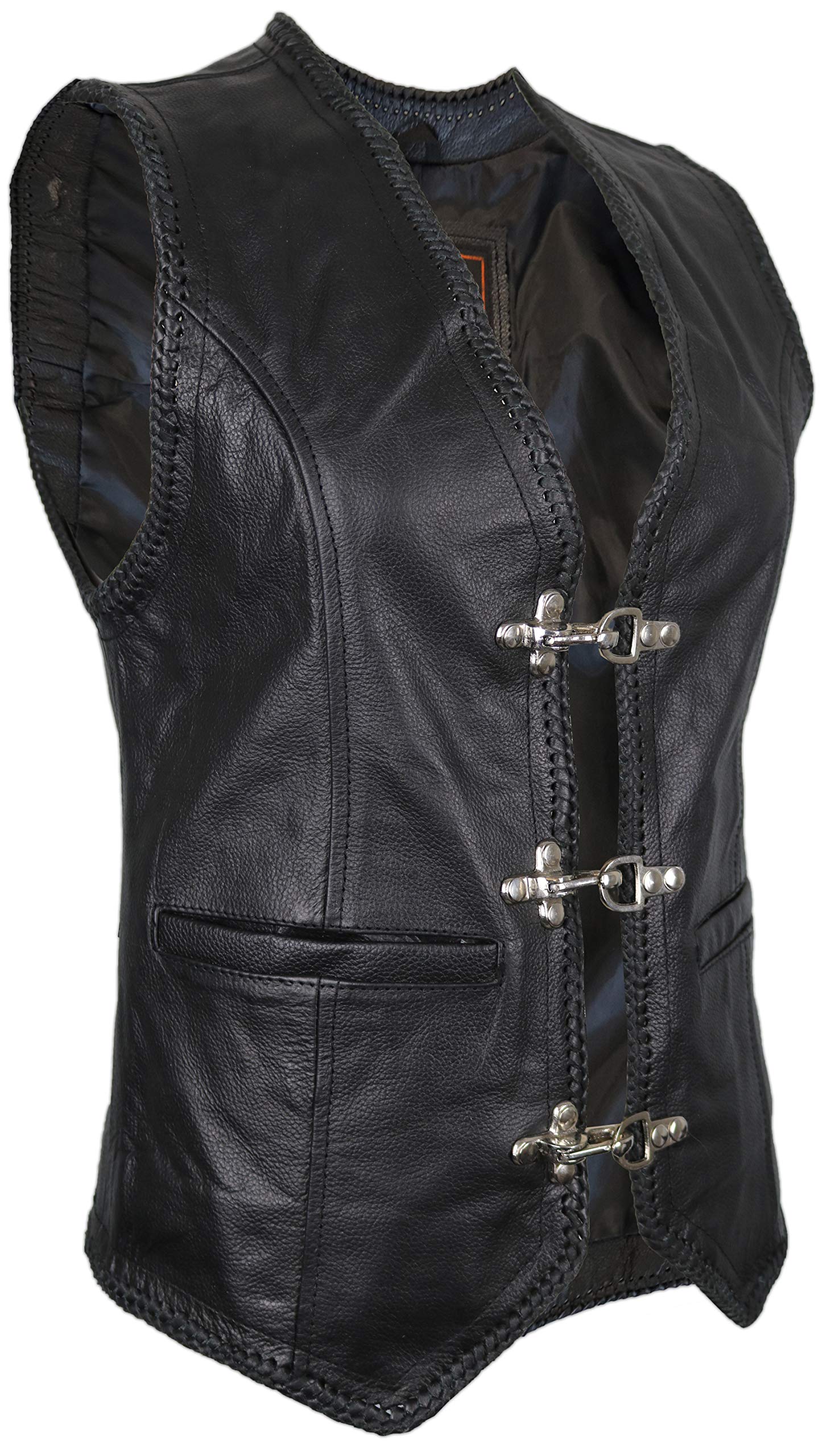 EURO STARS Lederkutte Leren bikervest voor heren, 3 metalen sluitingen, leren motorjas, vest, clubvest, biker leren jas, rockervest, leren jas, jas (2XL, zwart