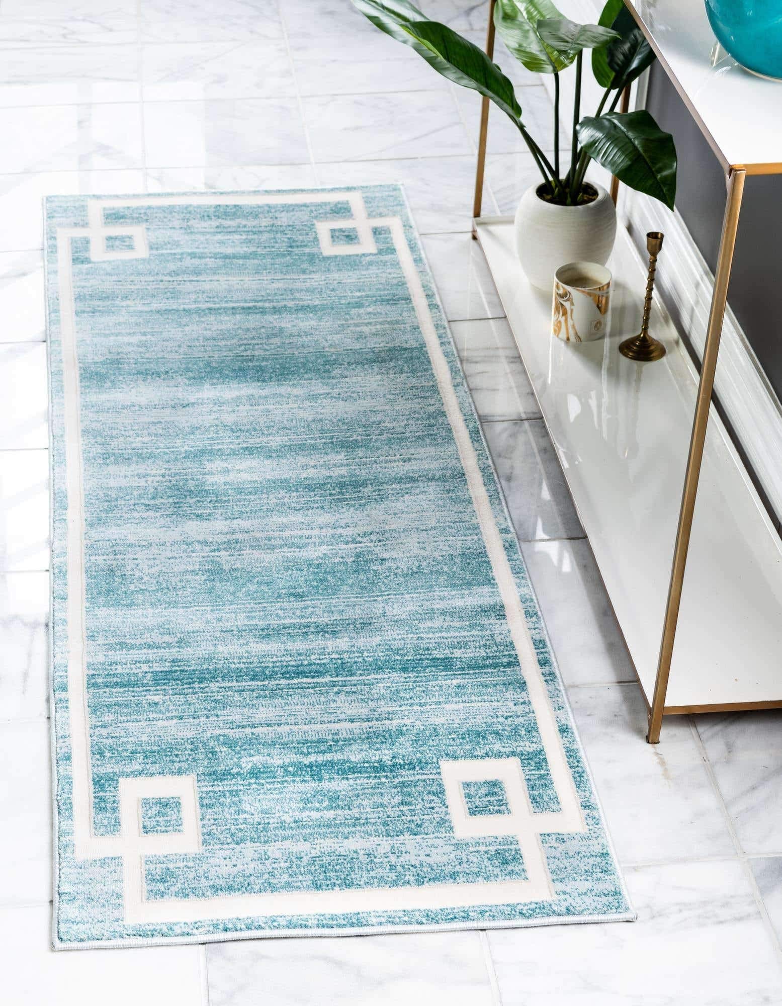 Unique Loom Jill Zarin Uptown Collection Area Rug - Lenox Hill (2' 2' x 6' 1' Runner, Turquoise/ Ivory)