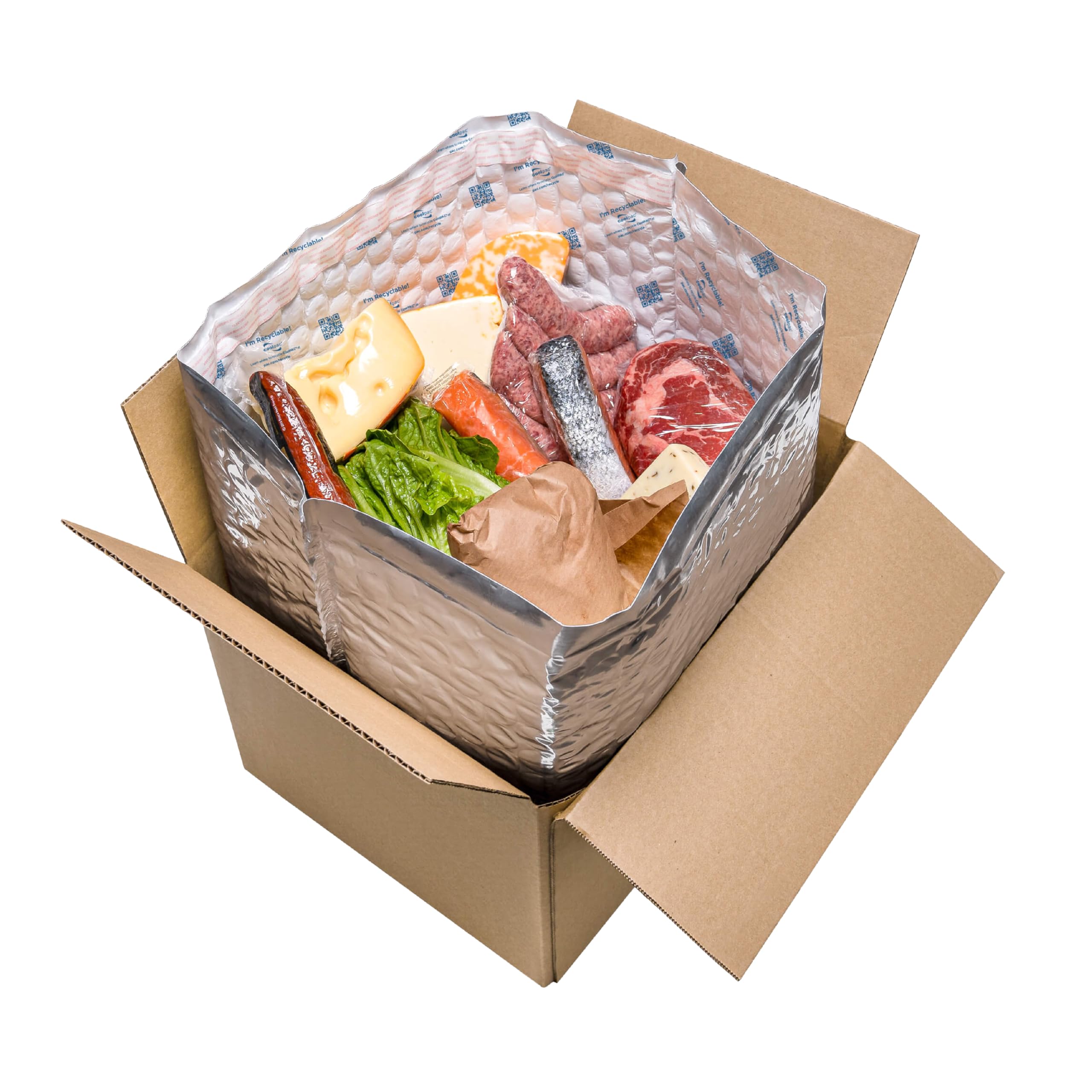 The Boxery Thermal Box Liners with Corrugated Shipping Boxes 8x8x8" – 10 Pack | Insulated Box Liner Kit for Cold Shipping | Food, Meal, and Perishable Packaging