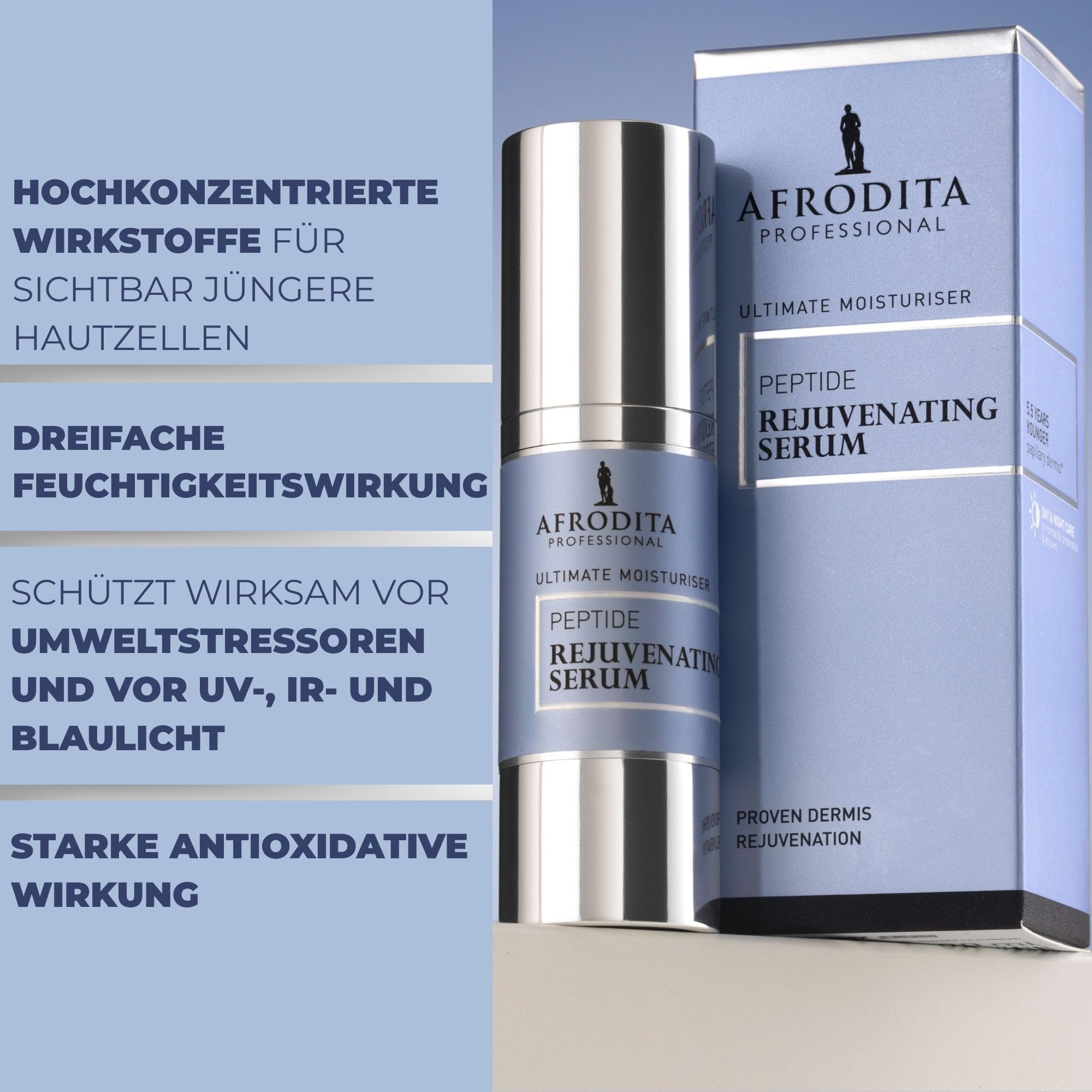 Afrodita Professional Perfect Code Peptid Verjüngungs-Serum, Intensiv feuchtigkeitsspendendes Anti-Aging Gesichtsserum mit bioaktiven Peptiden & PatchH2O, straffende Pflege gegen Falten, 30 ml