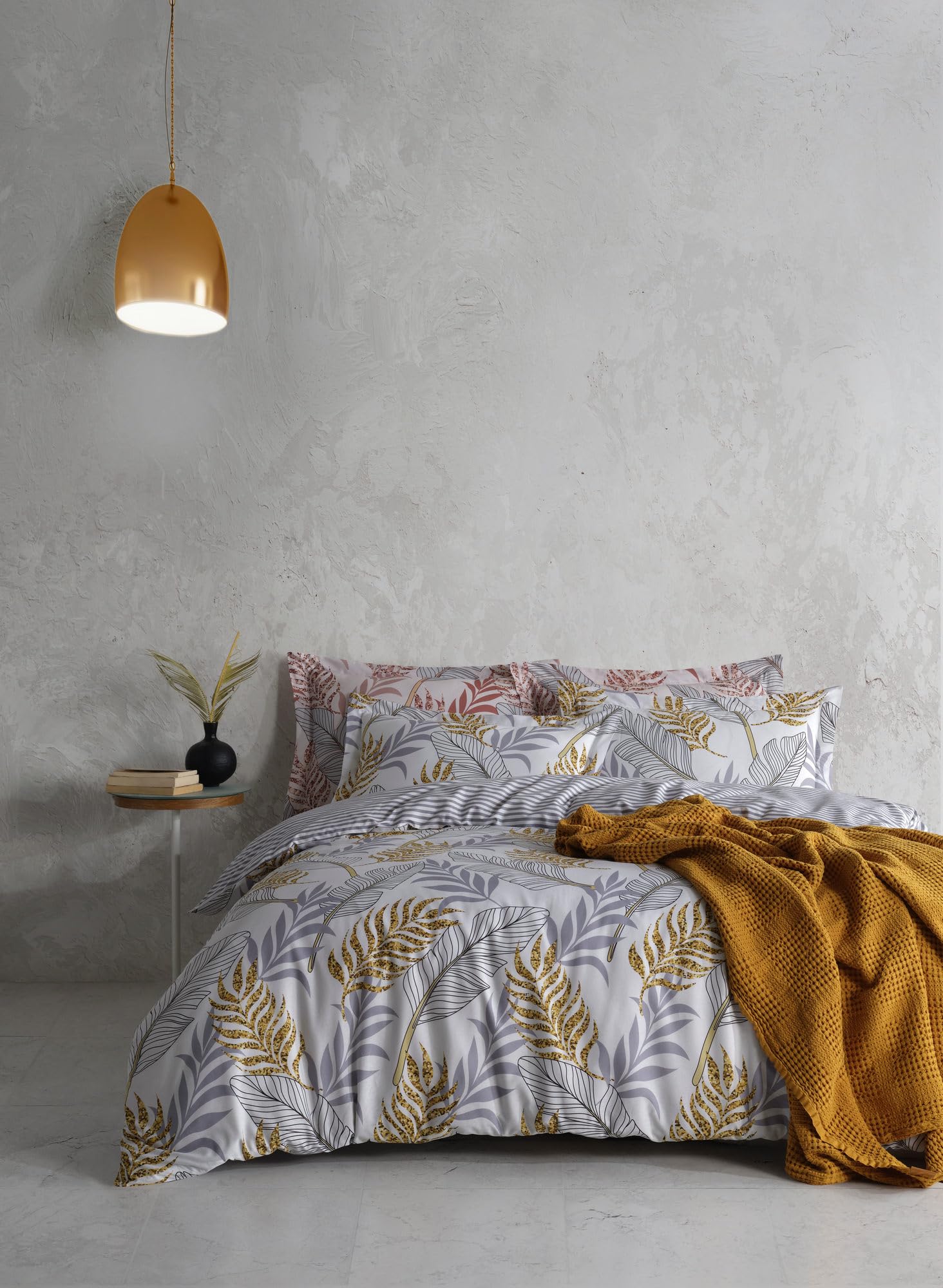 Nuit Des Rêves Ranforce Single Quilt Cover Set (135 x 200 cm), 100% Cotton, Grey & Mustard, Machine Washable, 145 Thread Count, Button & Envelope Closure, Stylish & Comfortable Bedding