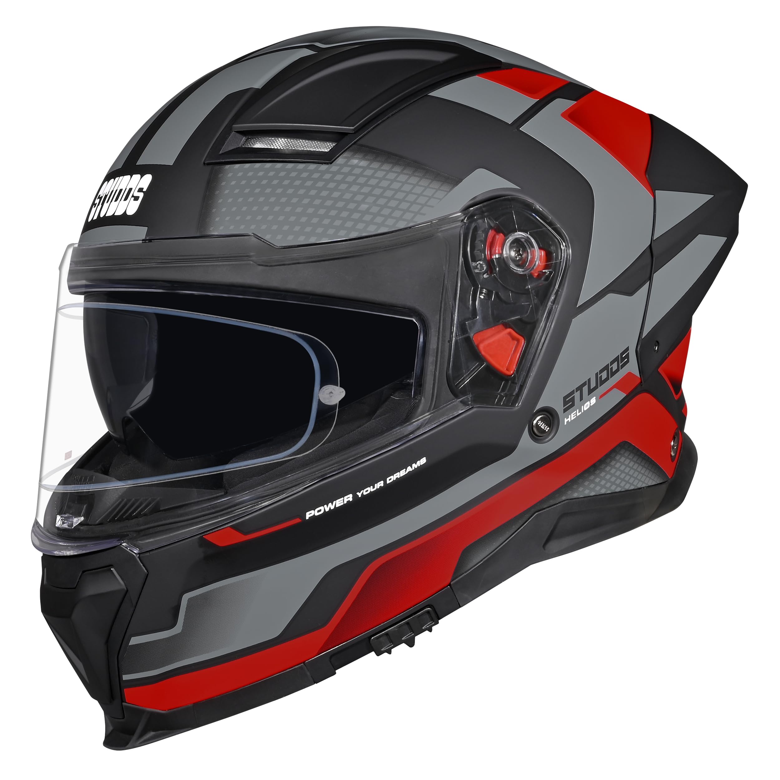Helios Asphalt Full Face ISI and DOT Certified Helmet with Dual Visor MATT Black & Grey RED - M-image-12