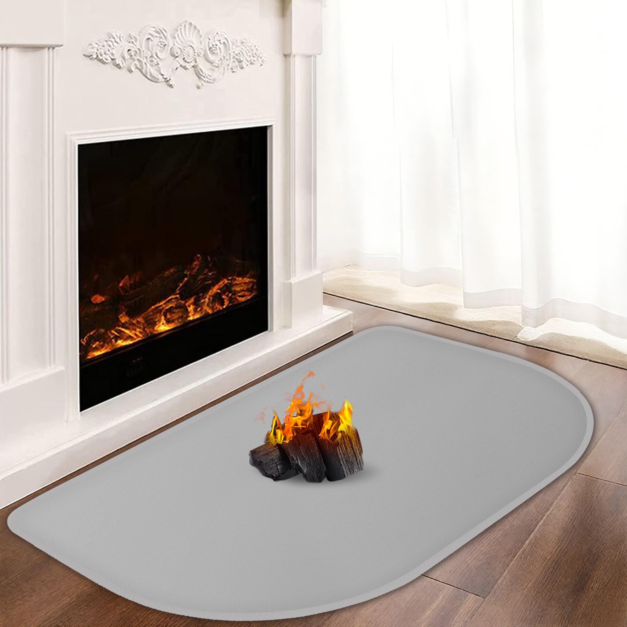 Khongoo Grey Hearth Rugs For Fireplaces Fire Resistant, 100X60x0.1cm Fireproof Fireplace Mat, Hearth Pads For Wood Stove Fireplace Indoor Outdoor, Fireplace Rug Protects Floors Carpets From Sparks Embers,