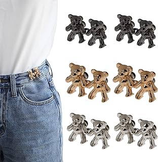 6 Pairs Bear Buttons for Jean Clips to Tighten Waist Pant Size Adjuster Buttons for Jeans to Make Smaller Cute Bear Waist Pant Adjustable Button Fit Tighten Pant Bear Adjustable Pants Clips for Waist