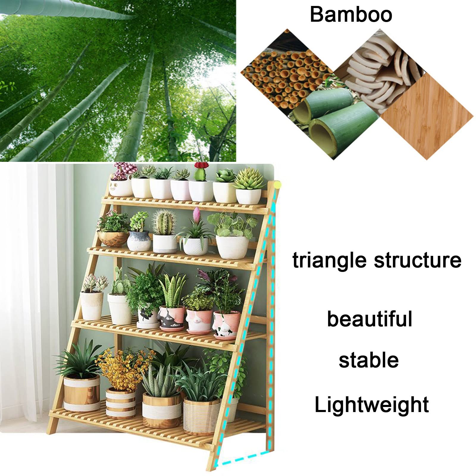 4-stufiger Leiter-Pflanzenständer, Mehrtopfhalter aus Bambus, Gartenregale, Aufbewahrungs-Organizer-Gestell, 4 Farben, zusammenklappbarer Blumenpflanzenständer, Präsentationsregal für Terrasse, Garte