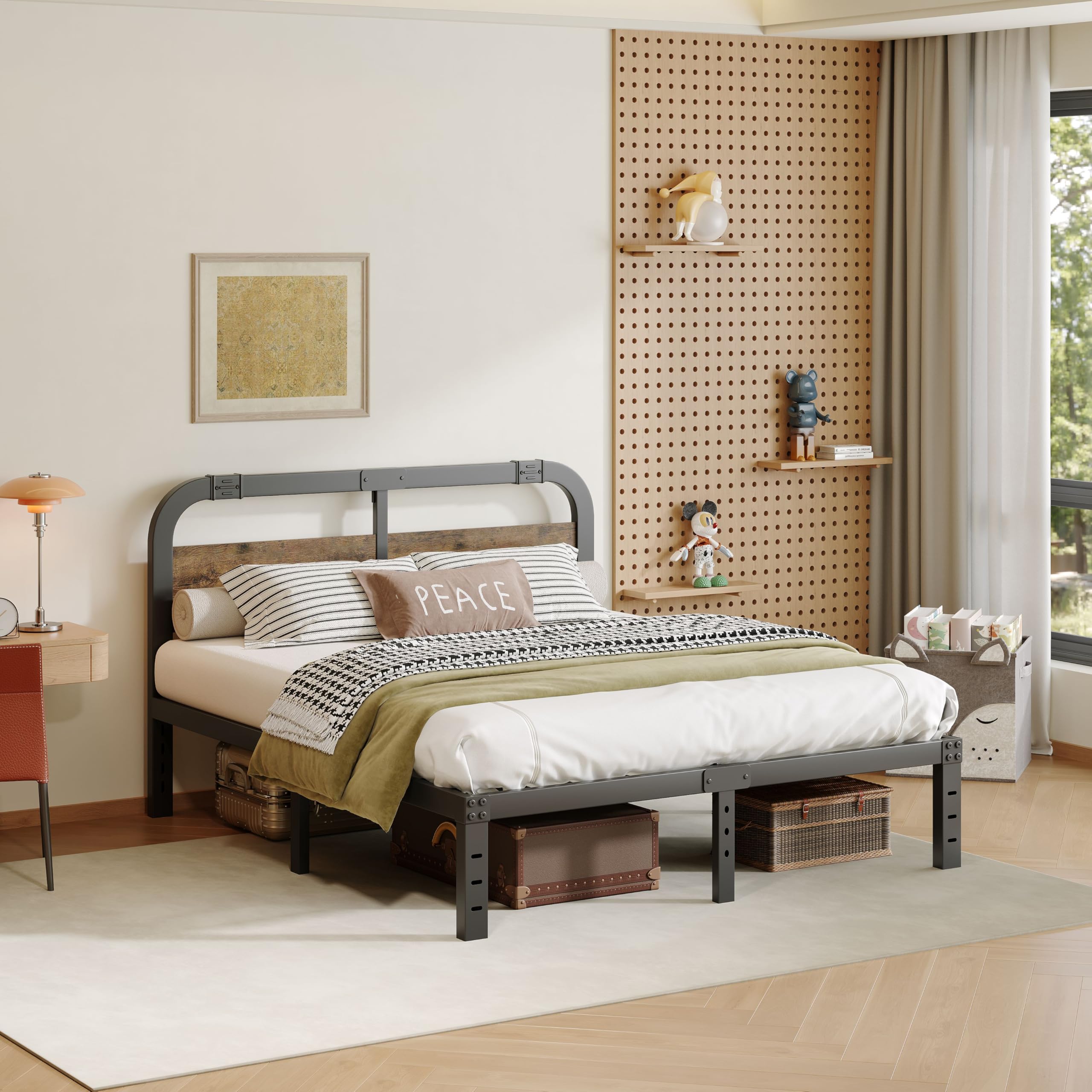 ZIYOO 14'' King Bed Frame with Headboard, Heavy Duty Platform Bed Frame, No Box Spring Needed, Noise Free, Under Bed Storage Space, Black