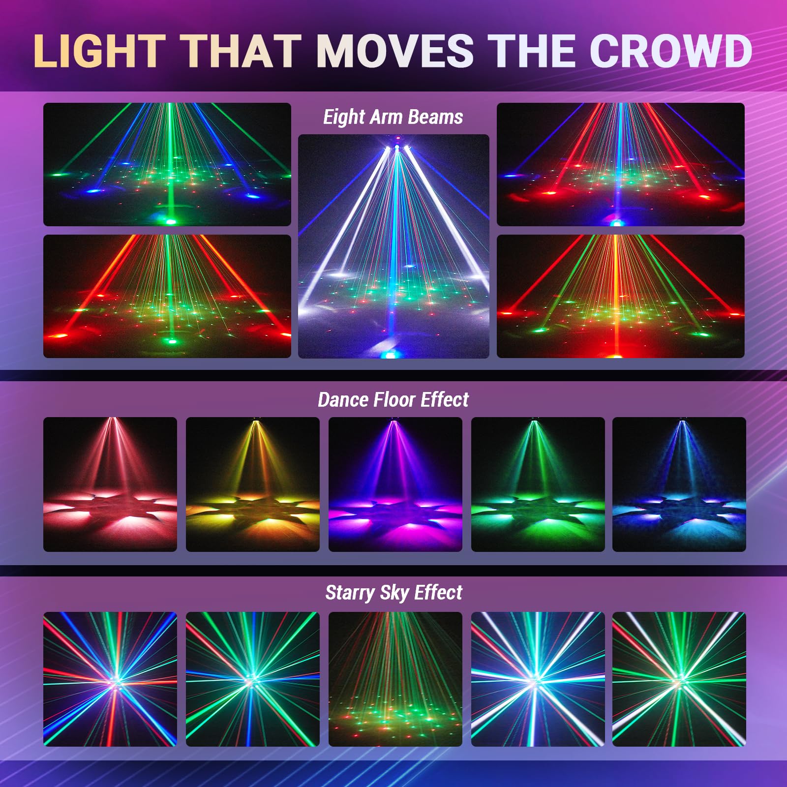 Moving Head Discolicht 180W RGBW, DMX 512 Effektstrahler mit Musiksteuerung & Fernbedienung, LED Partylicht für DJ Hochzeit Geburtstag Club Bar KTV Bühnenlicht mit Beam, GOBO Stroboskop