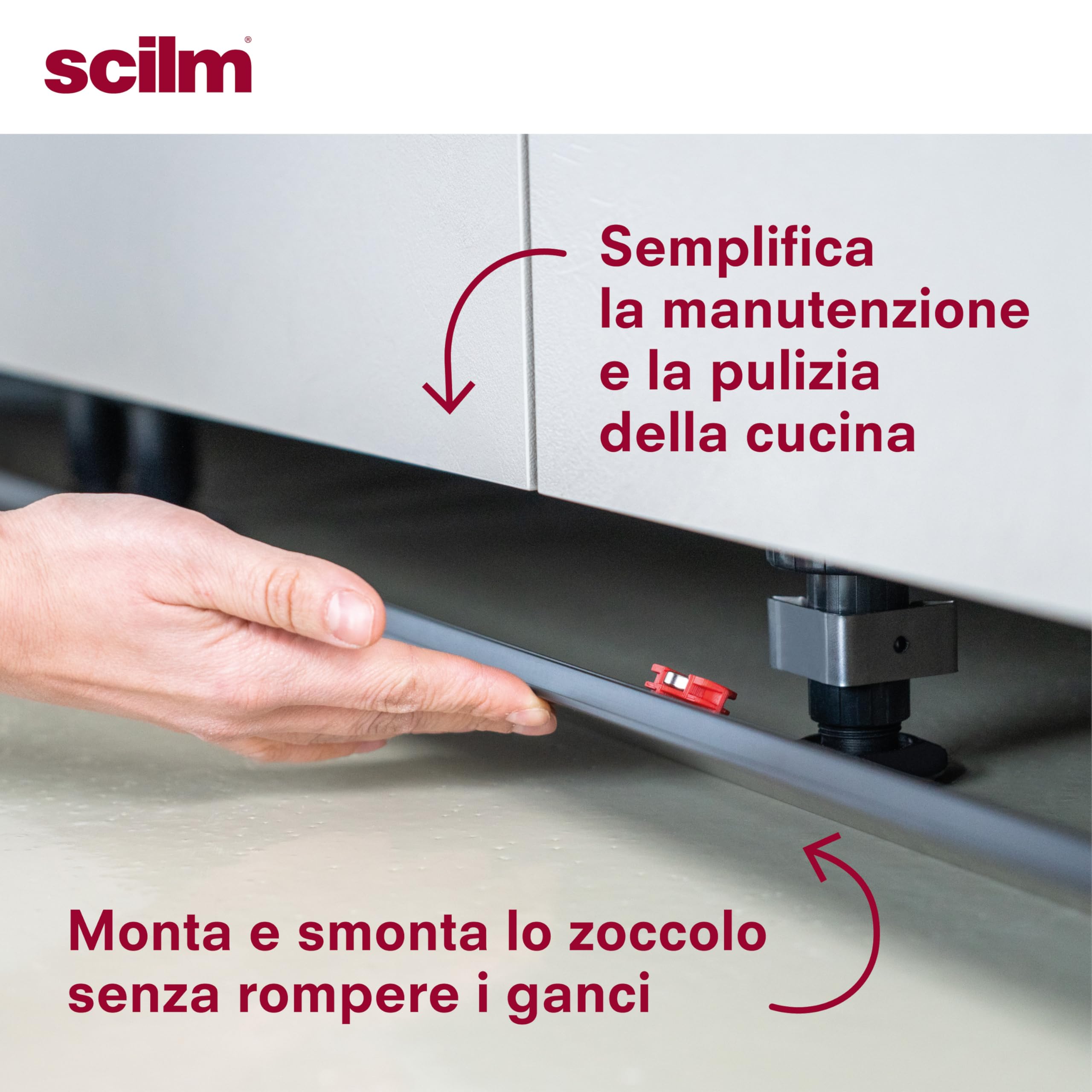 Kit 10 Ganci Magnetici e 8 Ganci Piedino per Zoccolo in Legno da Cucina - Compatibile con i piedini da 34 mm di Diametro e regolo con diametro 80 mm - Leva per Sgancio Zoccolo inclusa
