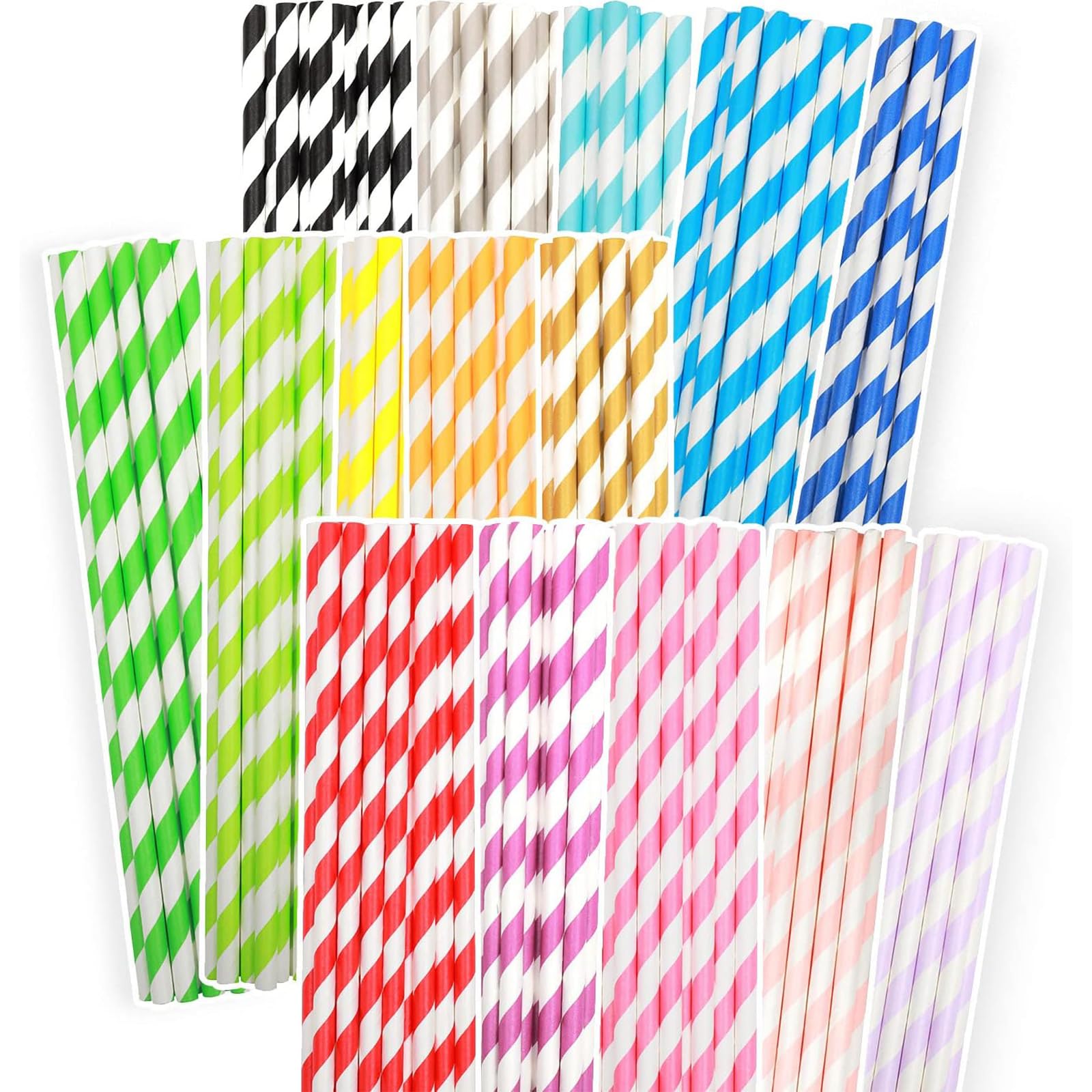 Gcardist Stripe Paper Straws for Drinking Disposable Straws 100pcs Bulk(15 Pattern), 15 Stripe Color, 7.75 x 0.25 inches